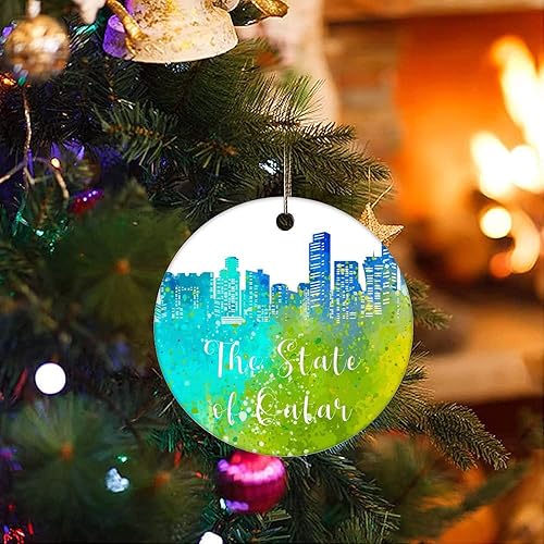Miniatura 3 de Two-Side Printed The State of Qatar Ceramic Christmas Ornament Novelty for Family Friends Kids City Watercolor Christmas Keepsake Pendants