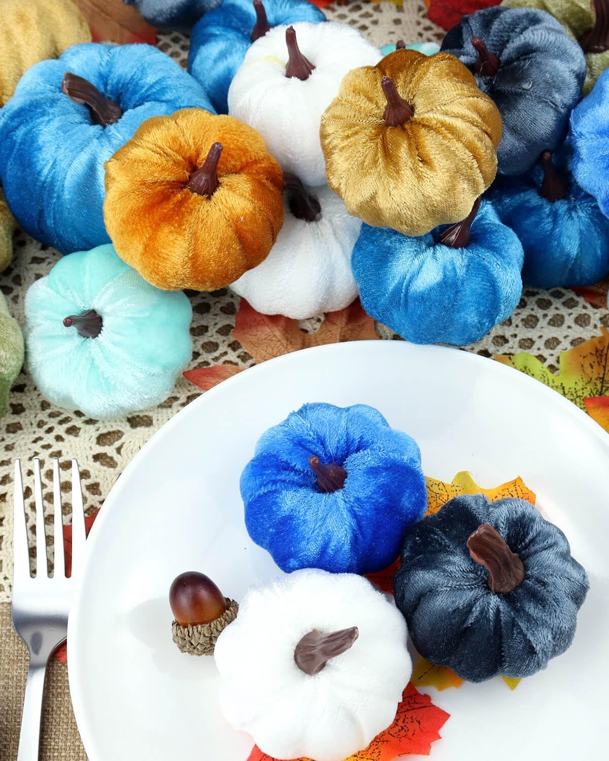 vensovo 2 Inch Mini Velvet Pumpkins for Decorating 24PCS Small