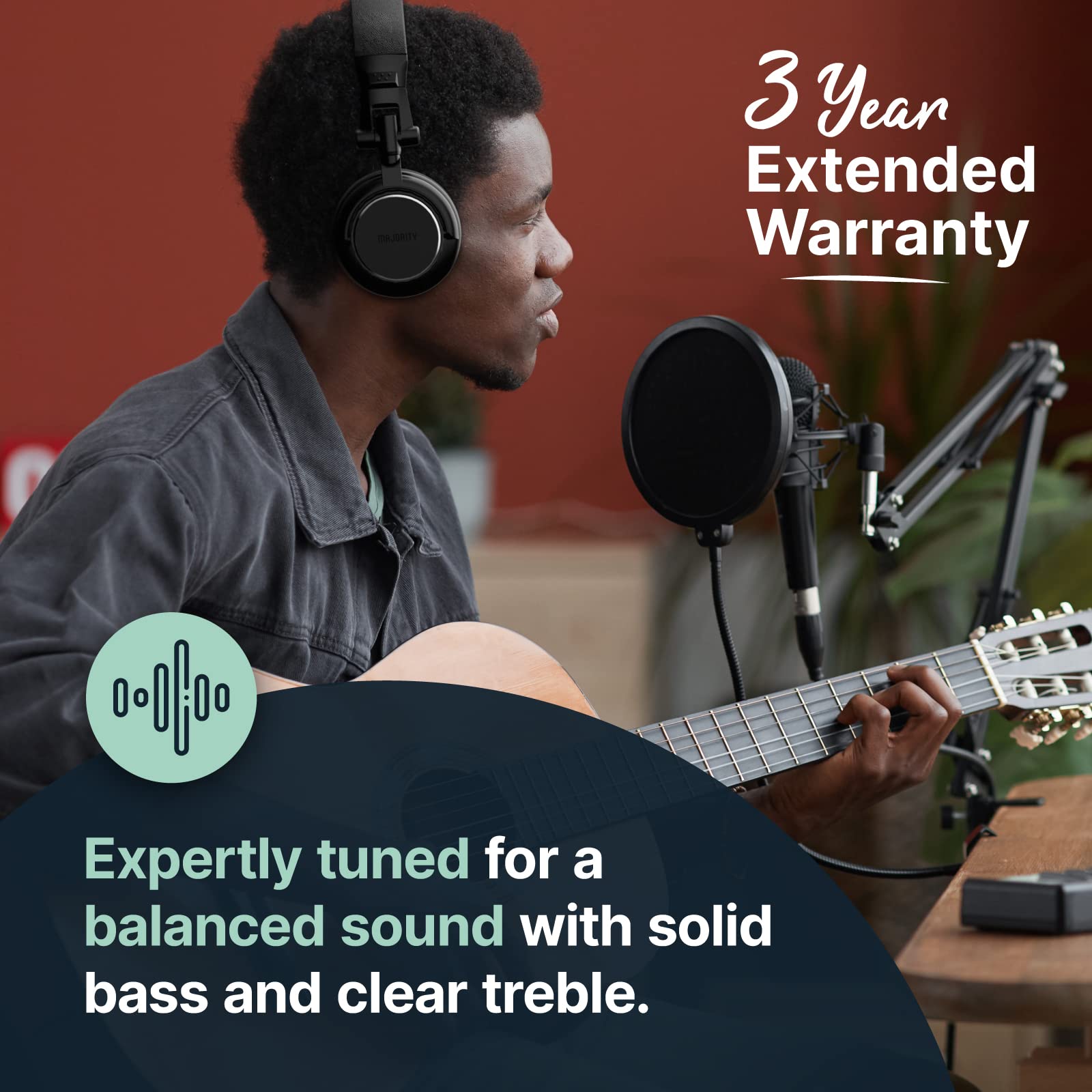 MAJORITY Studio 1 Audífonos Auriculares Plegables con Cable y Controladores de Altavoz de 50 mm | DJ, Juegos, AMP, Grabación | Sonido nítido, Cable Extensible y Conector de Audio de 3,5-6,5 mm