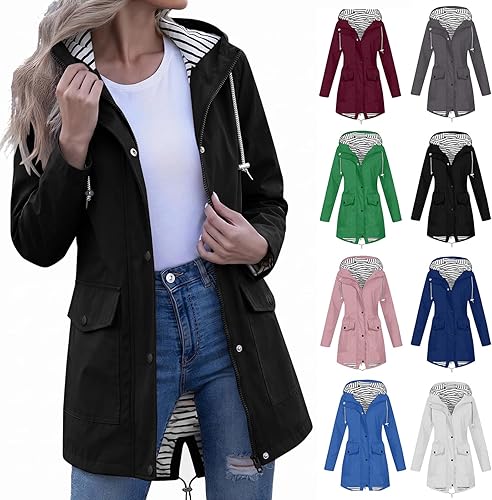 FPMLUXLL Womens Rain Jacket Waterproof Windproof Hooded Rain Coat Lightweight St