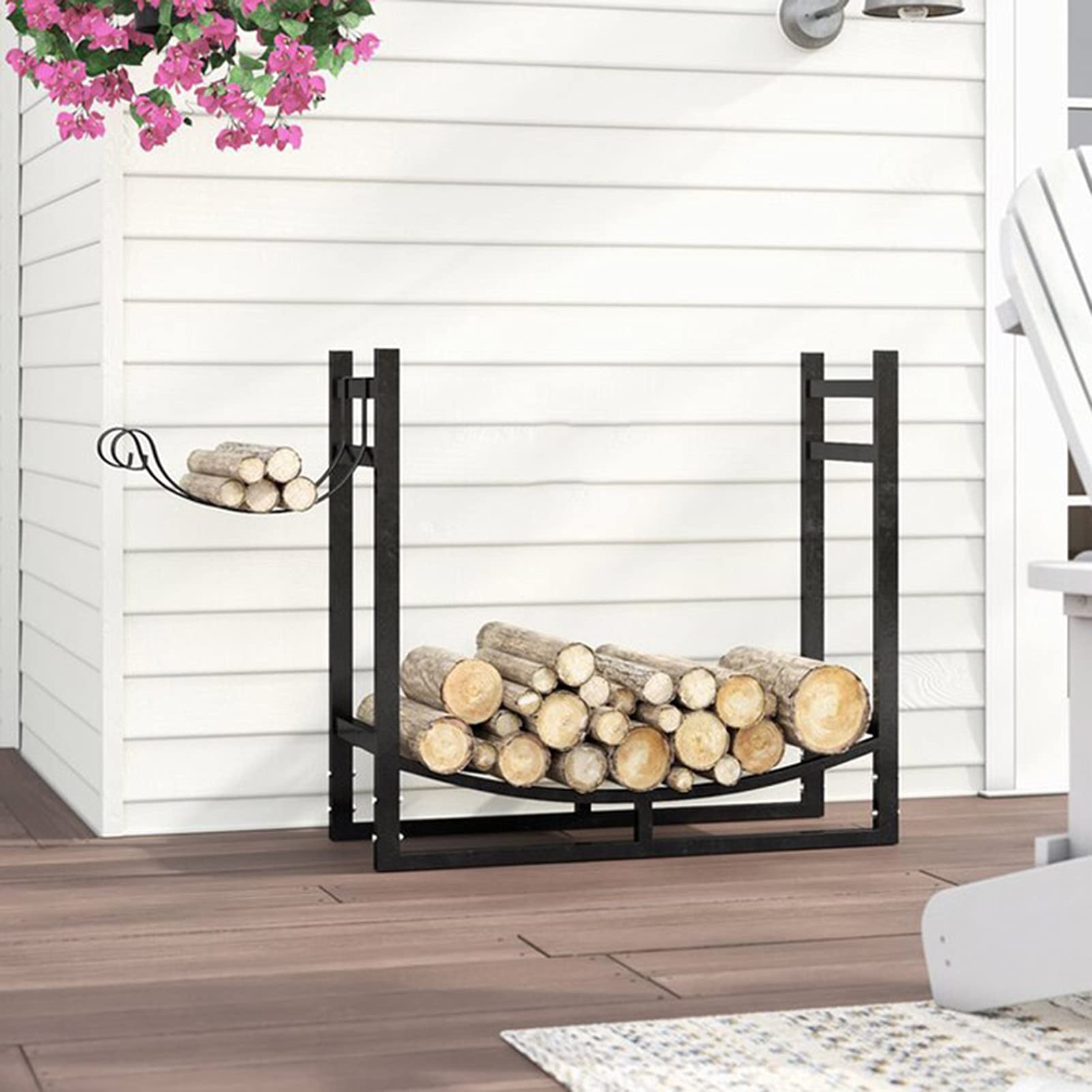 Culle portalegna Portalegna in Ferro Battuto Resistente, Porta Legna da Camino con Porta Legna, per Terrazze Patio Interno Ed Esterno, 83x33x78cm