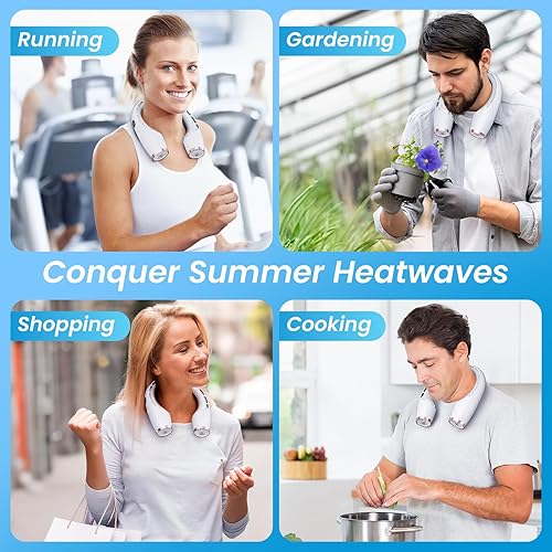 Miniatura 8 de Ventilador de cuello portátil, 8000 mAh, 18 horas de duración, enfriamiento de 360 manos libres, pantalla LED de 3 velocidades, ajustable para