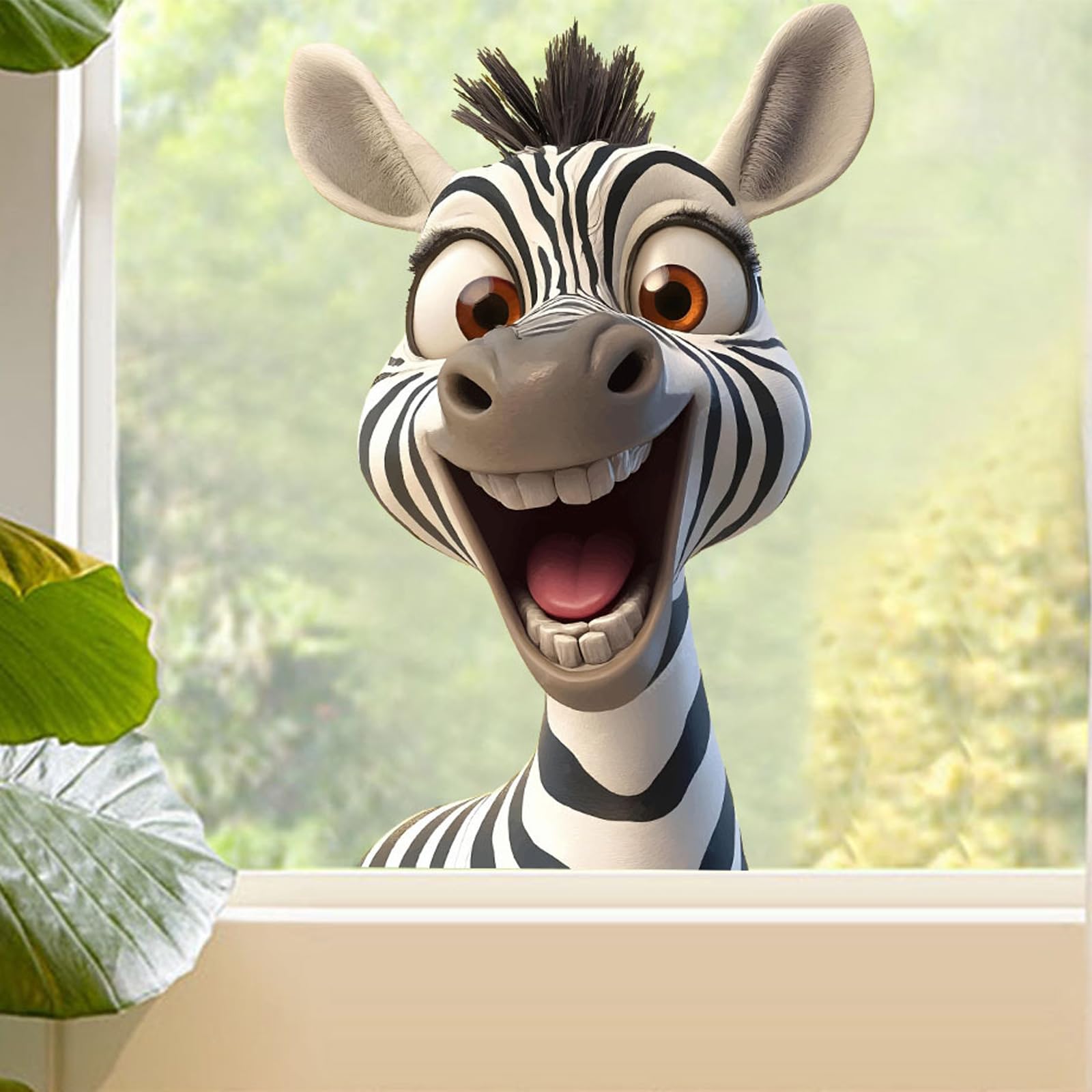 Window Stickers for Glass, Quirky Cartoon Zebra Window Sticker, Static Cling Window Film Decal for Kids’ Bedrooms Glass Doors Nursery Windows Classroom Café Bakery Display Windows,Party Festival Decor