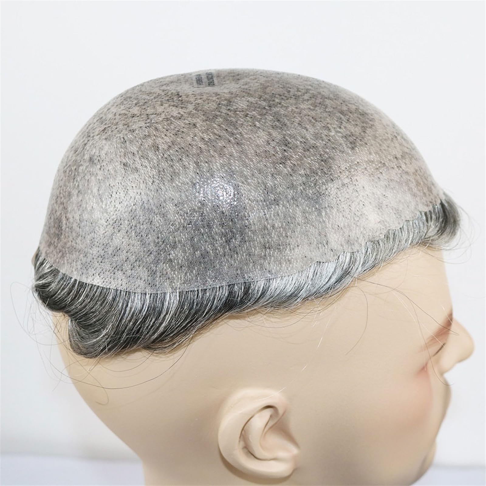 Tupecik męski Remy Human Hair Man Wig Grey Mix Black Color Durable 0.06-0.08mm Thin Skin ToupeeFull PU Hairpiece Unit Replacement Treski(1B80#)
