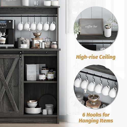 Miniatura 6 de 4ever2buy Barra de café de granja con gabinete, gabinete de buffet de 31 pulgadas con puerta corrediza de granero, armario de barra de