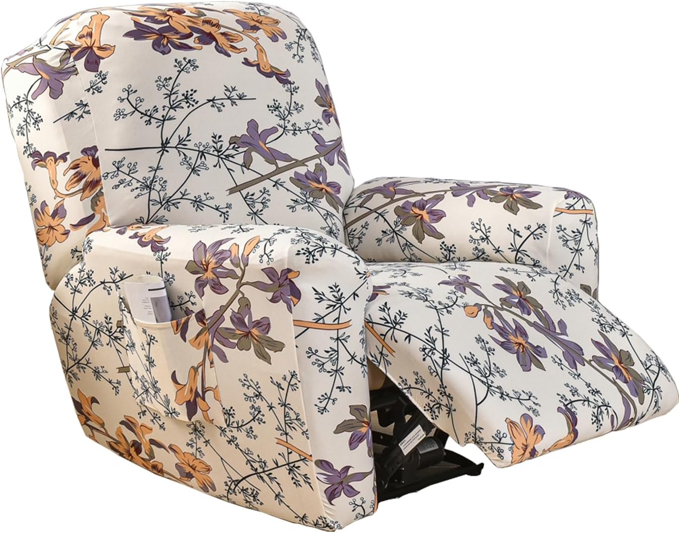 Recliner Chair Cover Printed Sofa Cover 4-Pieces Stretch Recliner Chair Slipcovers Lazy Boy Chair Covers with Side Pocket Non Slip Reclining Slipcovers Furniture Protector for Living Room (Colour 08)