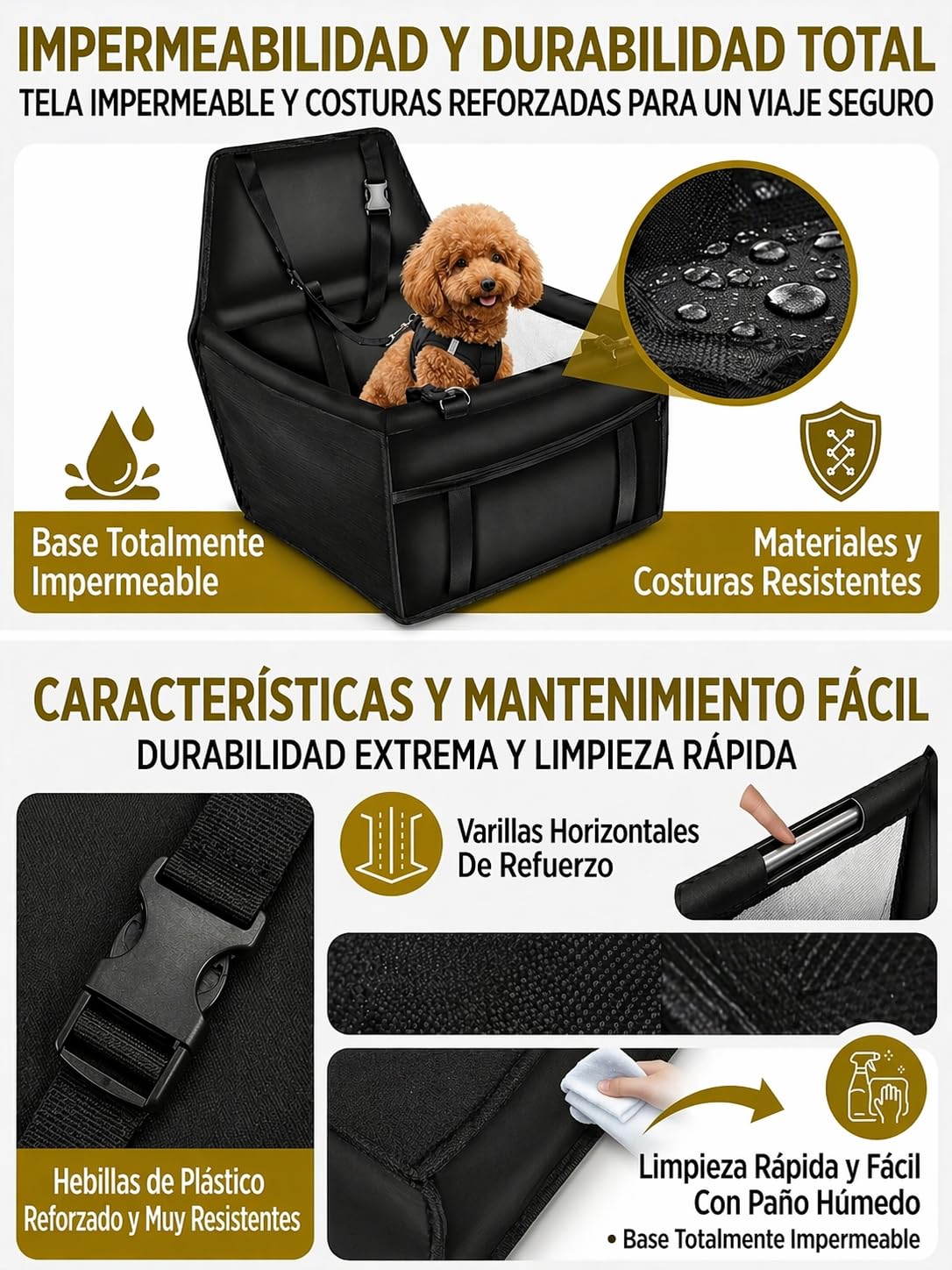 Asiento Perro Coche cómodo y Estable para Viajar sin Preocupaciones, transportín para Perros con Base rígida Antideslizante e Impermeable, Incluye Correa de sujeción, Apto también para Gatos