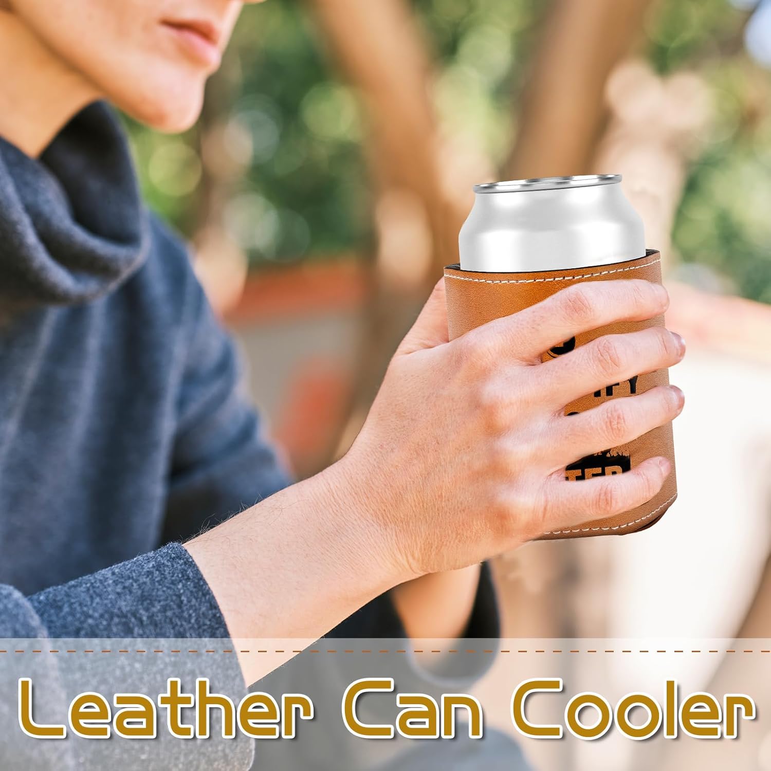 Funny Gifts for Dad, Christmas Fathers Day Retirement Birthday Gift Ideas for Dad Husband Grandpa Boyfriend, Leather Can Cooler Sleeve for Men White Elephant Gifts for Adults - Image 5