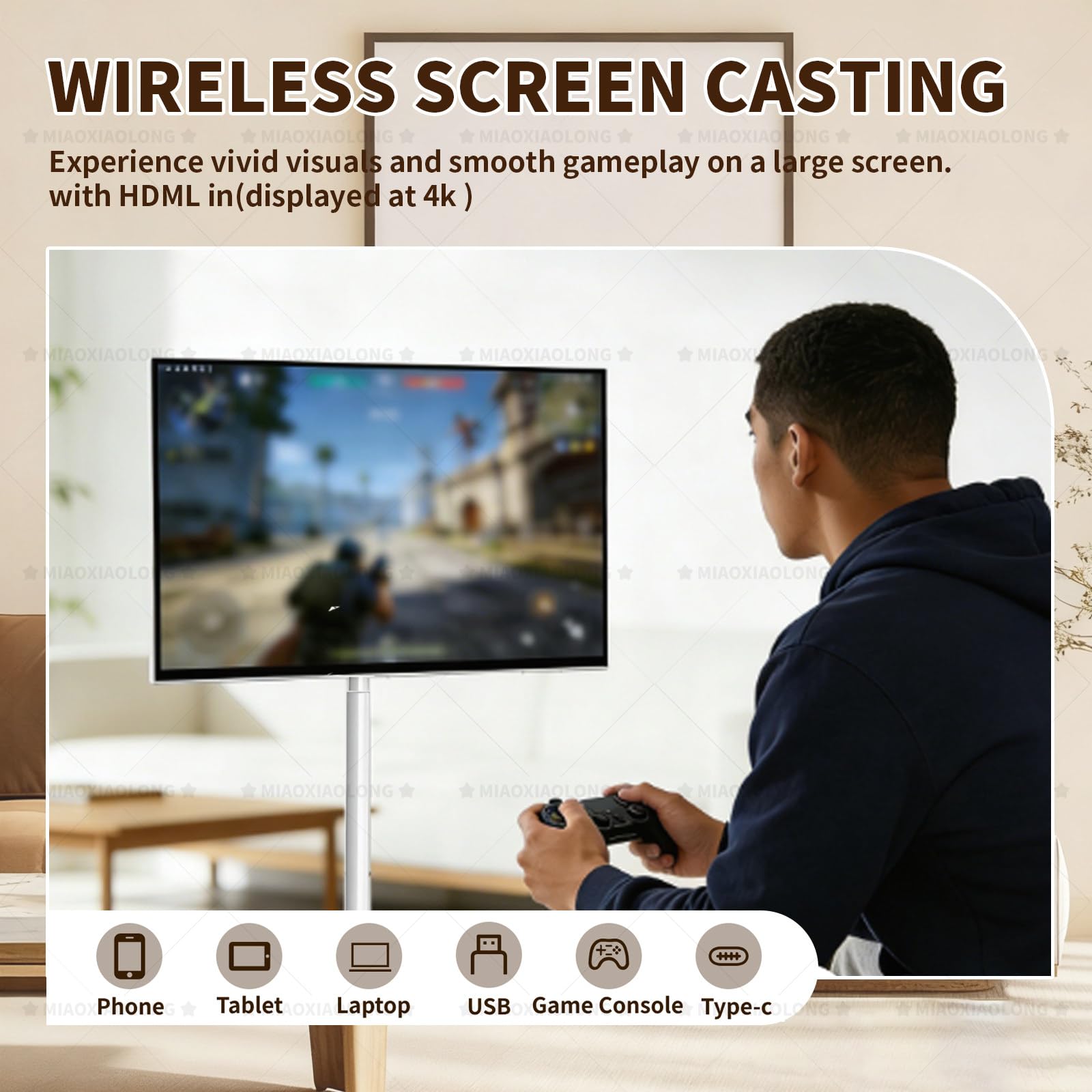 MIAOXIAOLONG 22"/24"/32" TV Portatile Smart - Schermo Touch 1080p/4k su Ruote, 6+128GB/8+128GB, con Telecomando E Supporto Regolabile, Batteria da 8000/11000/15000mAh 32''(1080P)-8+128GB