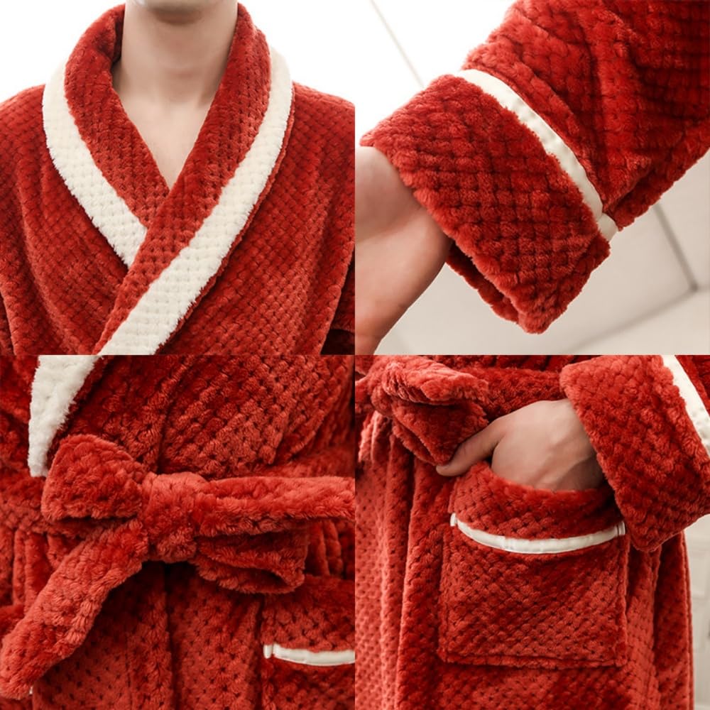 Langer Waffel-Flanell-Bademantel für Unisex-Paare – Luxuriöser Morgenmantel mit Schalkragen für Herbst und Winter,Warme,Flauschige und Bequeme Nachtwäsche – Superweicher Hausmantel