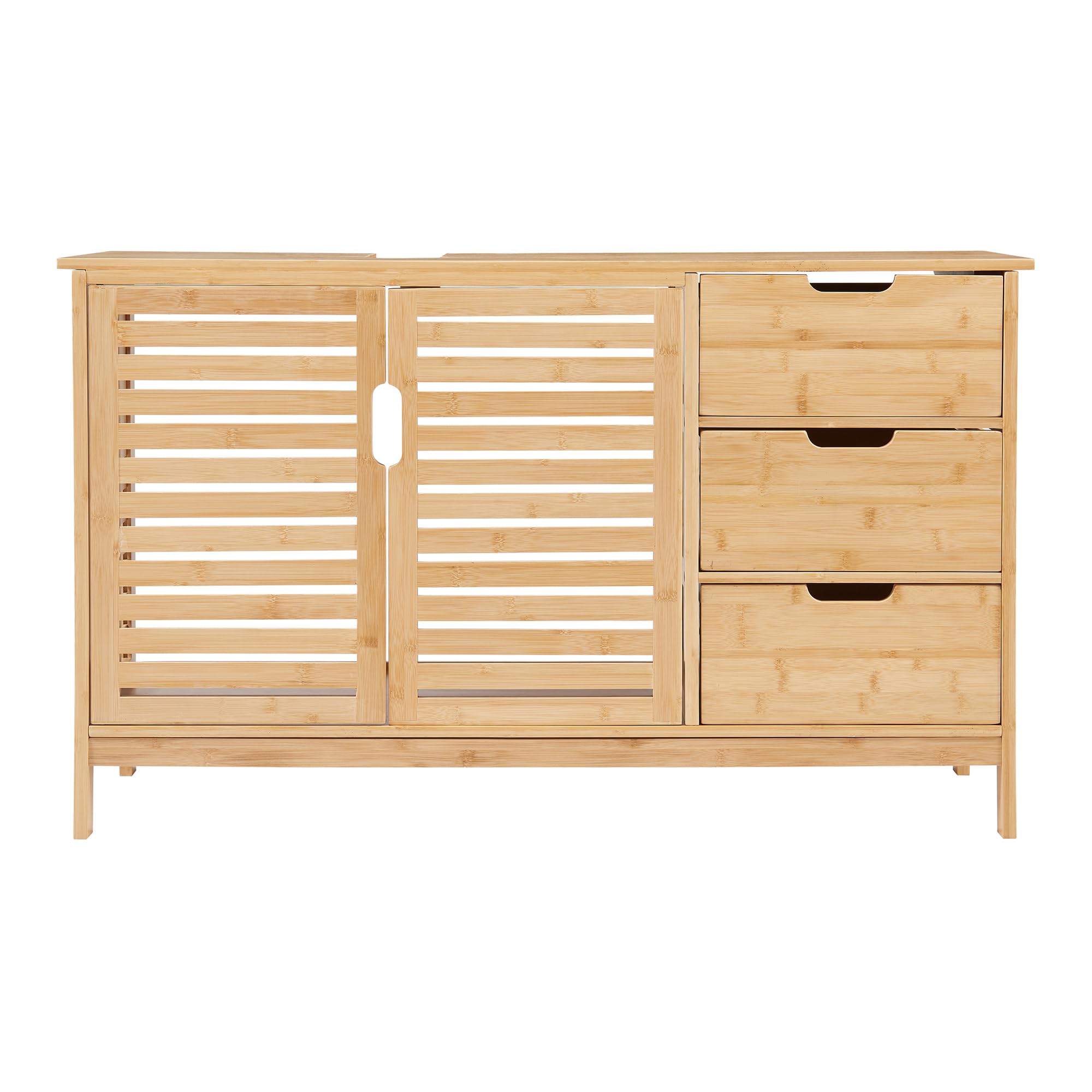 [en.casa] Mobile Sottolavabo da Terra con 3 Cassetti e 2 Ante Armadio Sotto Lavandino da Bagno con Ritaglio Sifone e Scomparto Chiuso 60 x 100 x 35 cm - Bambù Naturale