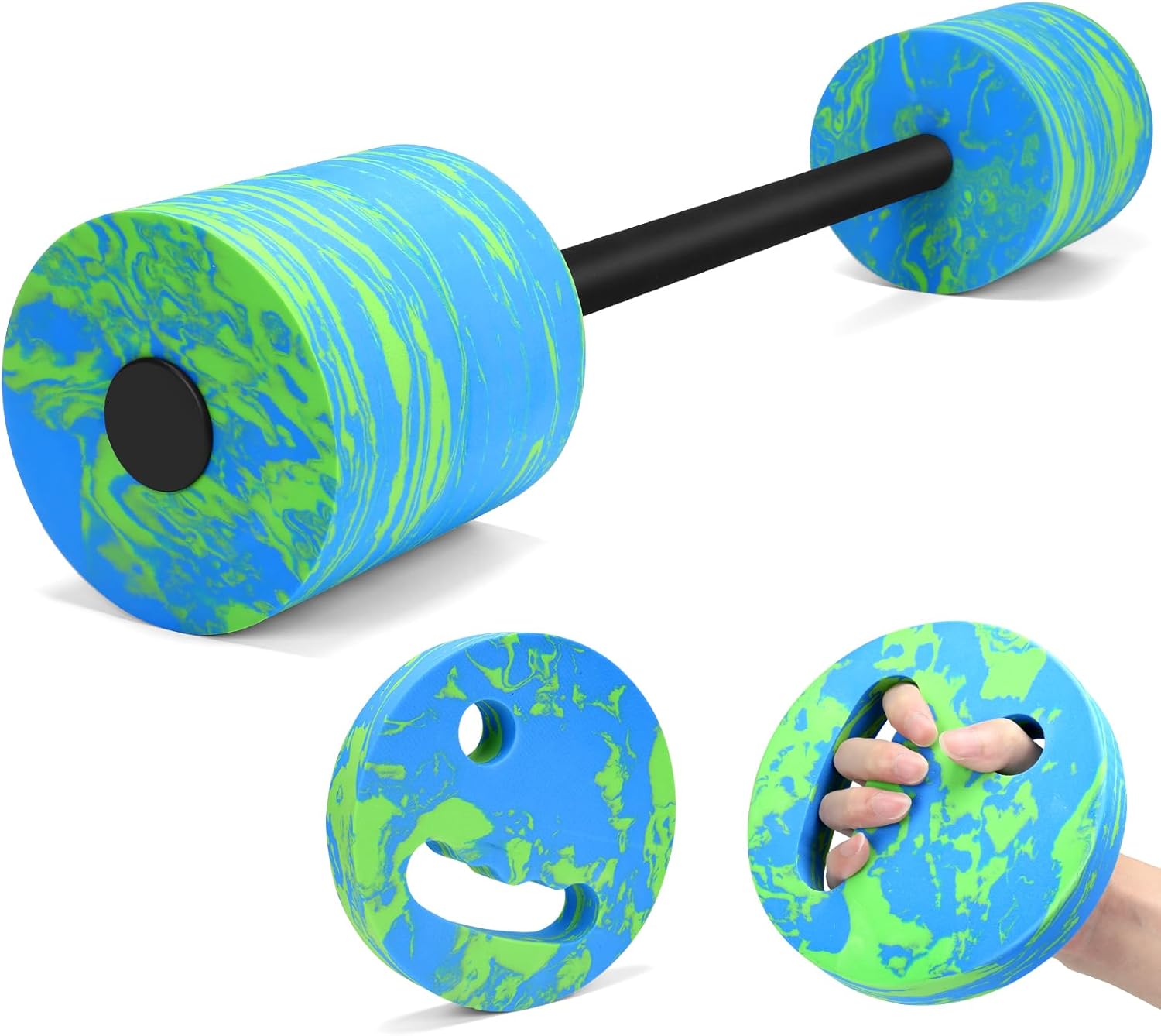 29.3’’Aquatic Exercise Equipment Swim Barbell High Density EVA Foam Swim Dumbbell with Water Exercise Discs Aquatic Fitness Equipment (Blue&Green)
