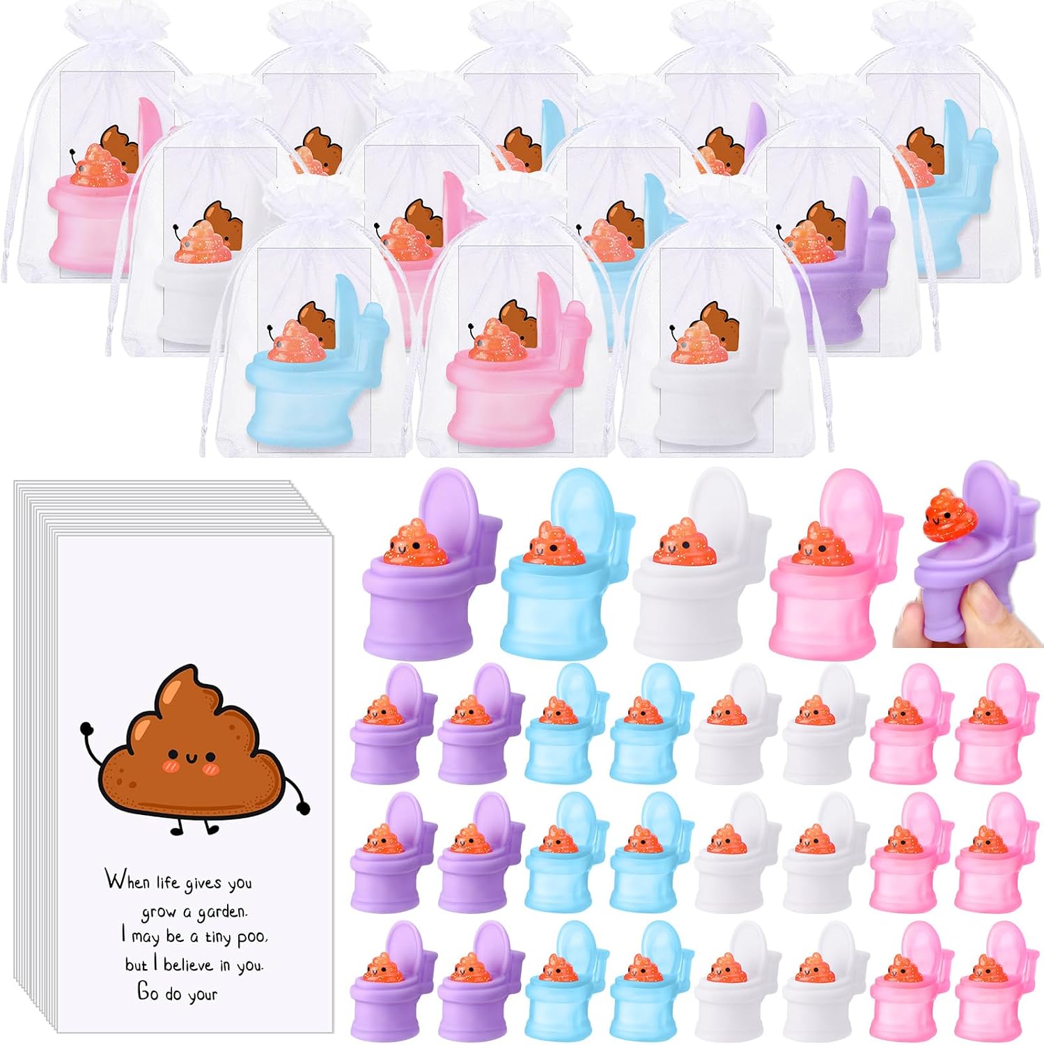 HyDren 24 Sets Mini Poop Gifts with Cards Bags Poop Party Favors