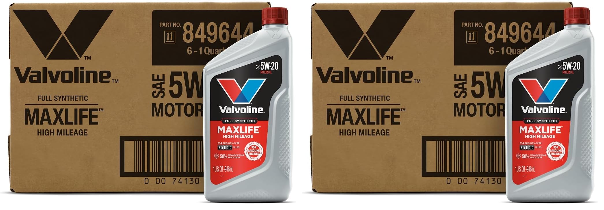 Valvoline Full Synthetic High Mileage with MaxLife Technology SAE 5W-20 Motor Oil 1 QT, Case of 6 (Pack of 2)