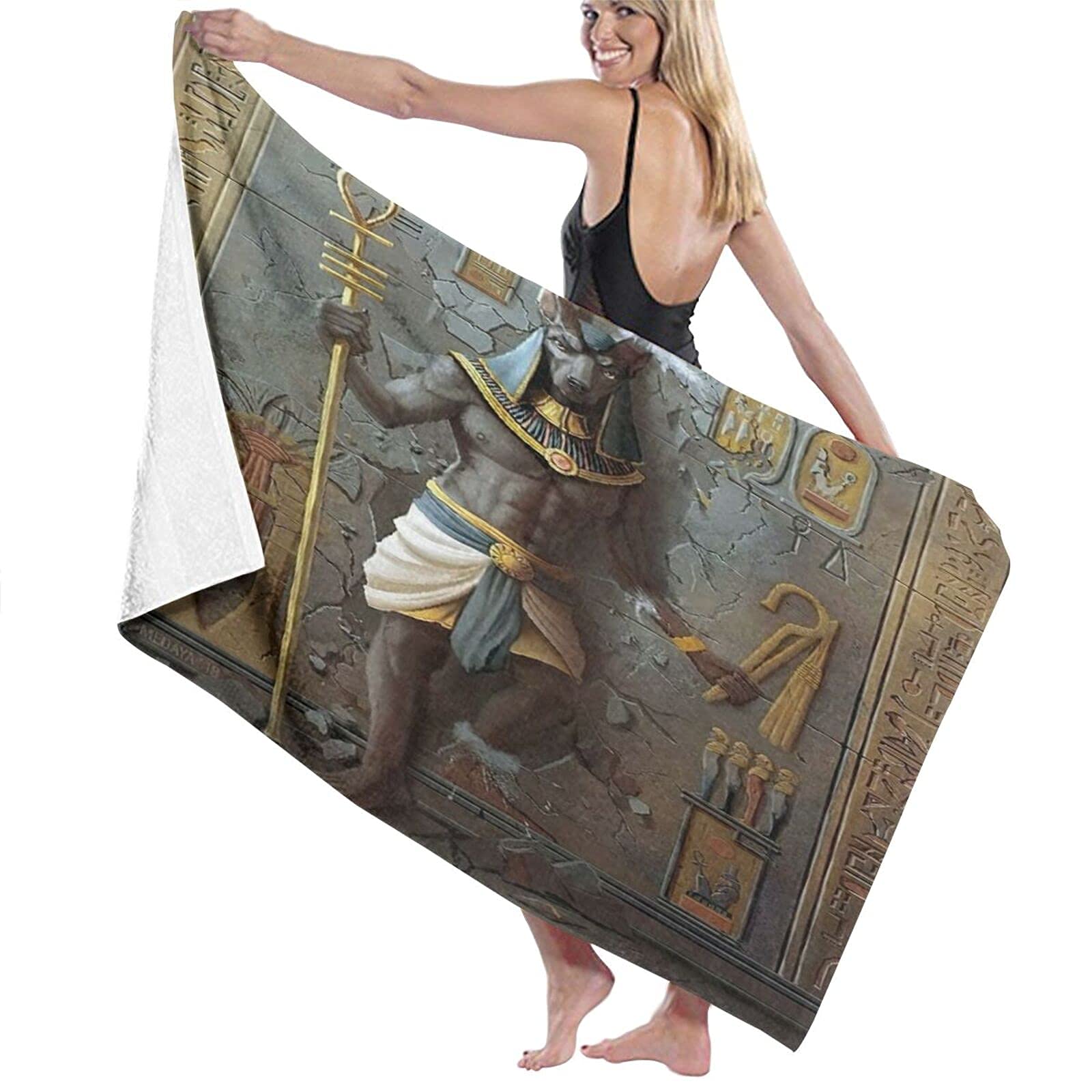 Lsjuee Egypt Anubis Egyptian Culture King Beach Towel Lightweight Sandproof Superfine Fiber Beach Towel Boys camo for Other Water Activities Cruise Camping Pool Swimming Beach Honeymoon 32INx52IN