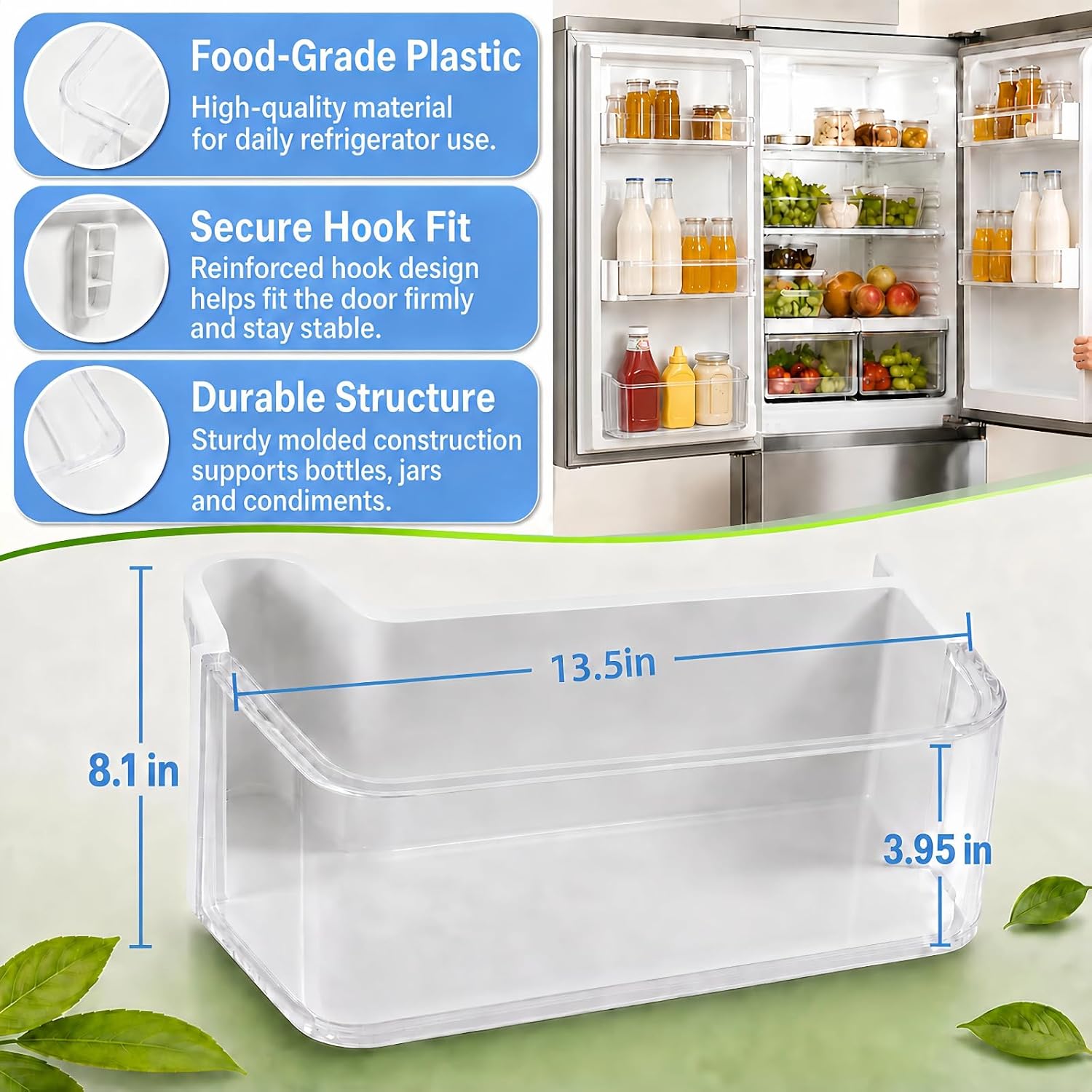 DA97-12653A Refrigerator Door Bin for Samsung RF263 RF265, Bottom Left