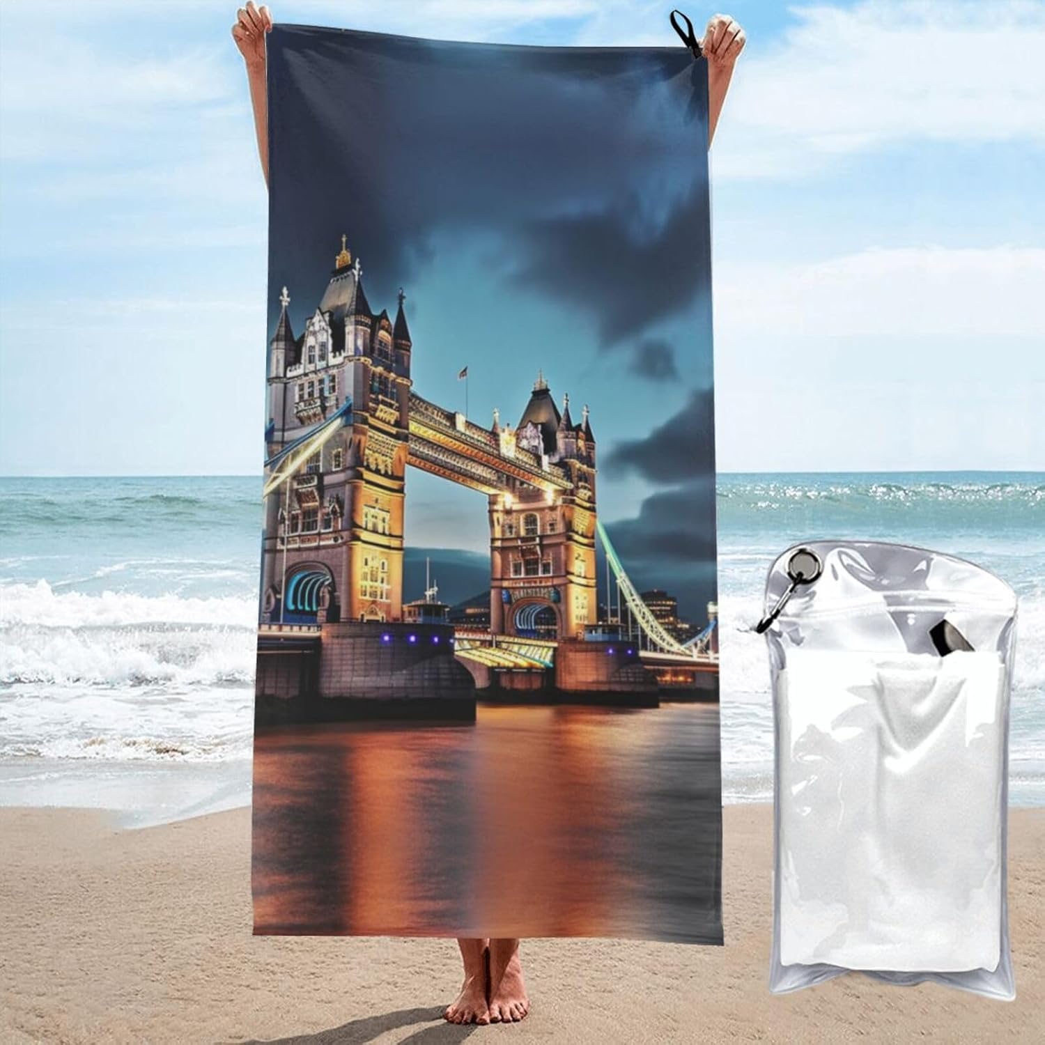 Tower Bridge in London Printed Microfiber Towel,Camping Towel,Fast Drying Towel,Soft Lightweight for Gym,Hiking,Yoga,Backpacking