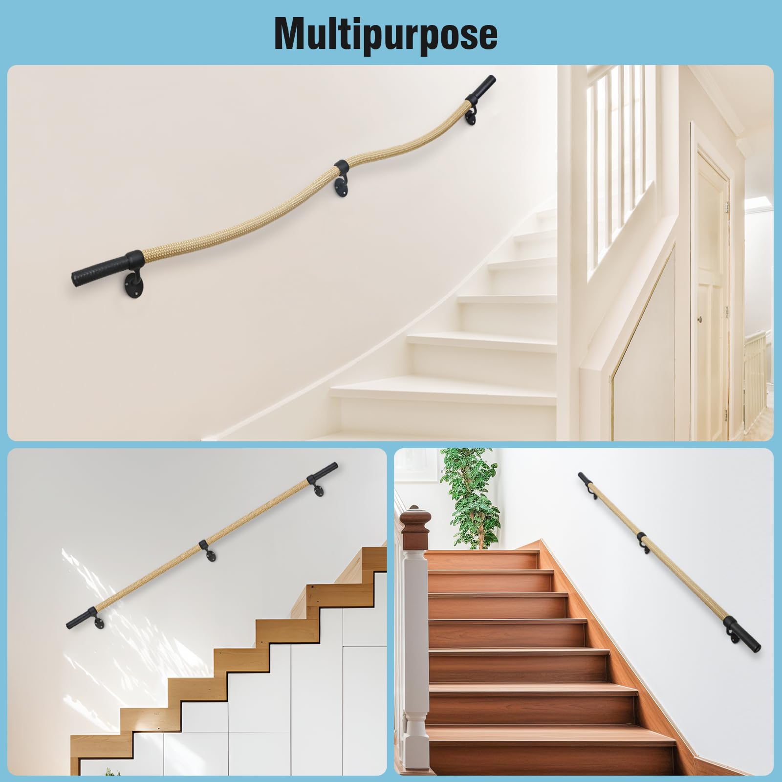 Snapklik.com : Rope Stair Railing 1.5 Inch Round Hand Rails For Indoor ...