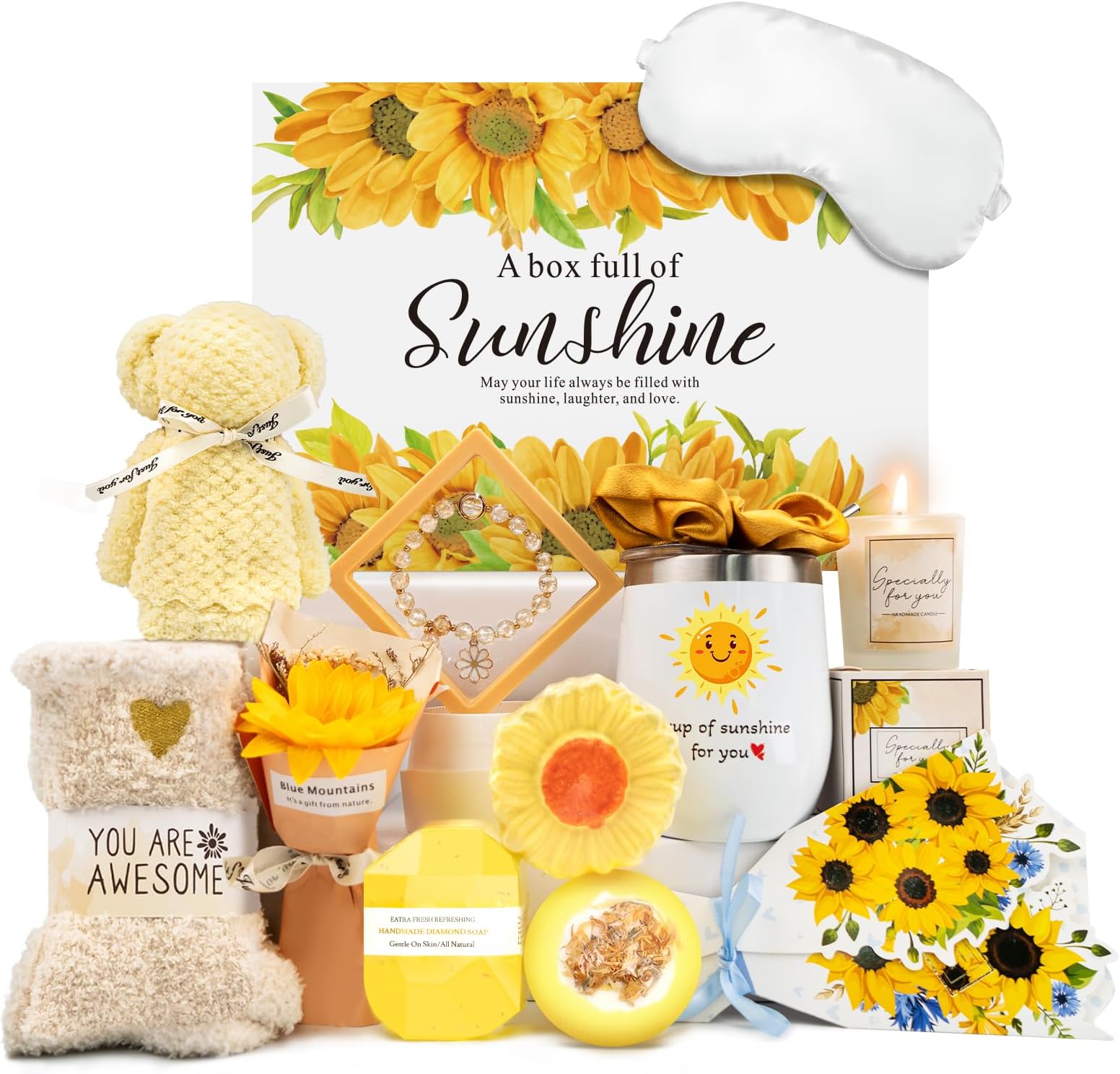 Betem Birthday Gifts for Women, Sunflower Self Care Package Christmas Gifts, Sending Get Well Soon Sympathy Gifts Basket Unique Relaxation Spa Gifts Box for Women, Her, Sister, Mom, Best Friends