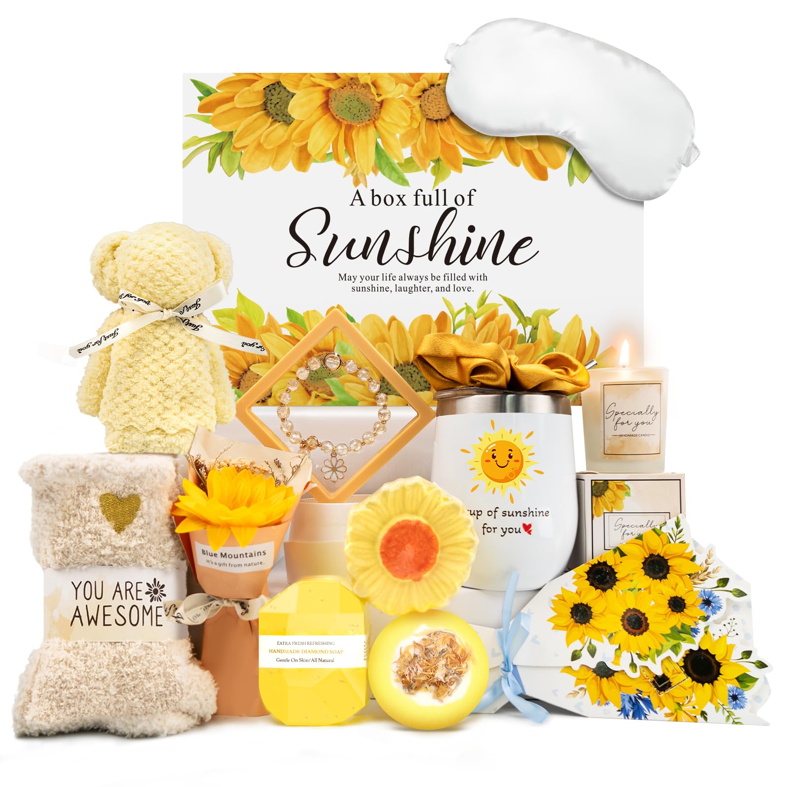 Betem Birthday Gifts for Women, Sunflower Self Care Package Christmas Gifts, Sending Get Well Soon Sympathy Gifts Basket Unique Relaxation Spa Gifts Box for Women, Her, Sister, Mom, Best Friends