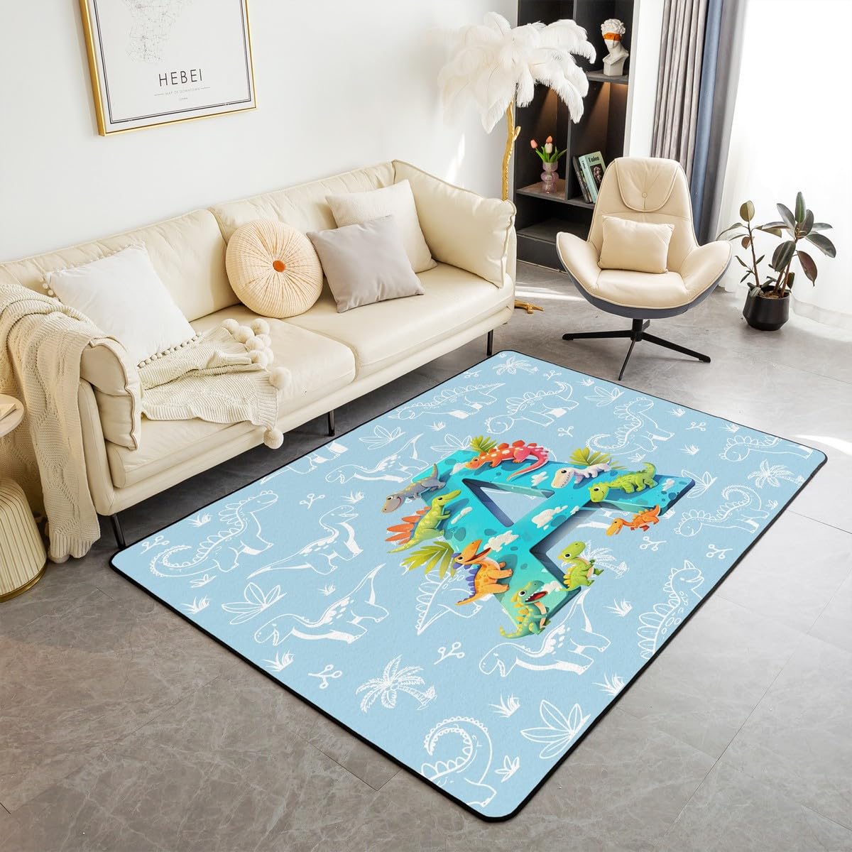 Homewish Uroczy dywan z motywem dinozaura, 100 x 150 cm, kreskówkowy inicjał litera A dywan do sypialni salonu dzikie zwierzęta dinozaur dywan dekoracja dżungla dinozaury wewnętrzna mata podłogowa