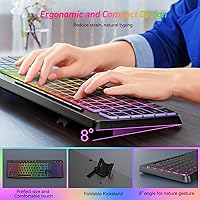 Vista 7 de Combo de teclado y mouse inalámbricos con retroiluminación, teclado ergonómico de tamaño completo 2.4G con letras iluminadas, mouse RGB recargable