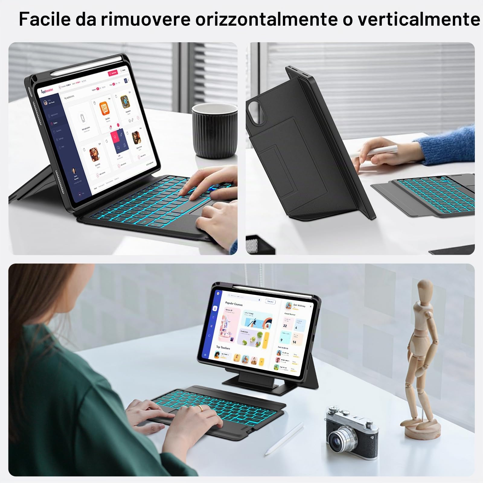 Custodia Con Tastiera WALWALO Per IPad 11ª Gen 2025 E 10ª Gen 2022 – Tastiera Magnetica Staccabile, Retroilluminata, Rosa - 3