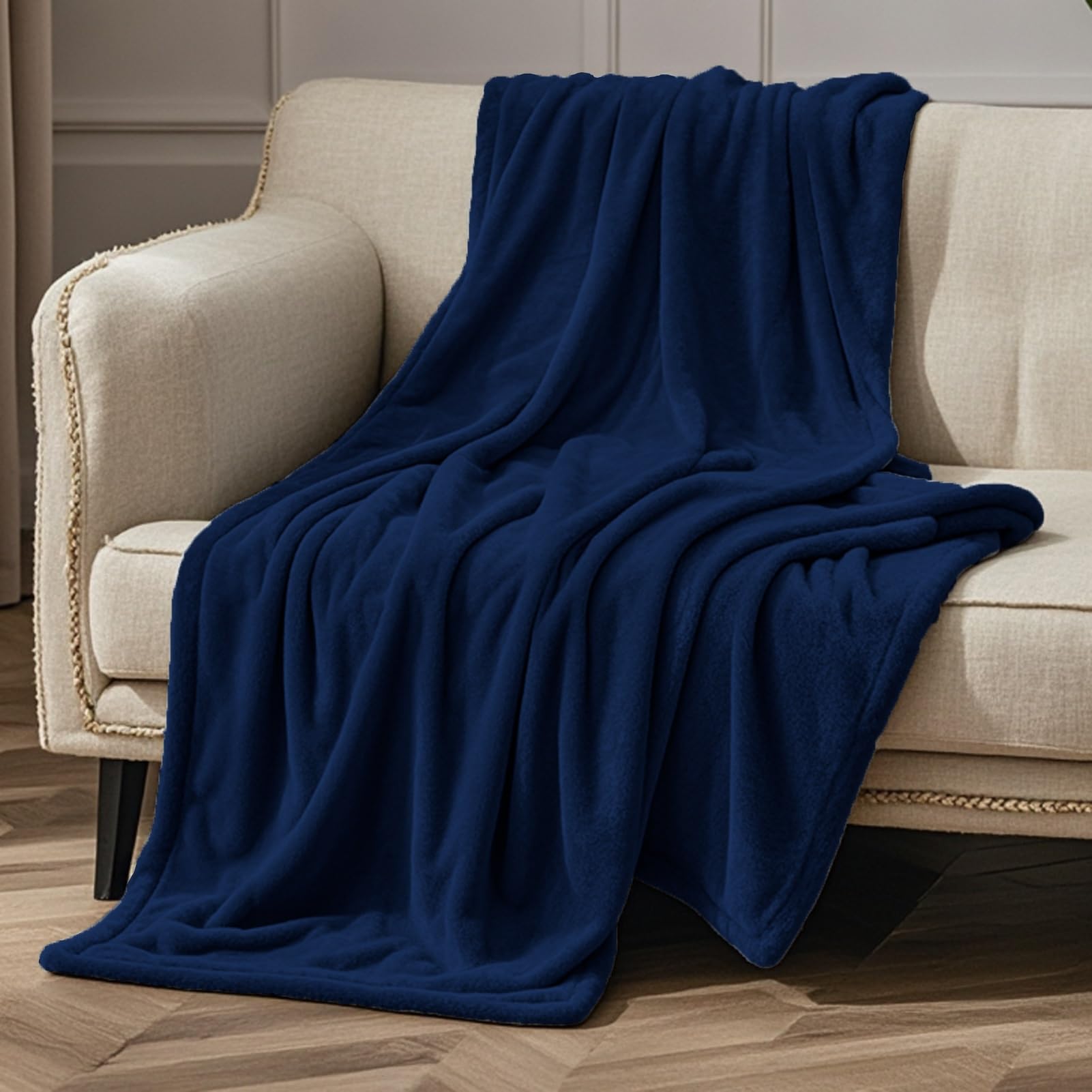 Couverture Polaire 170 x 190 cm Confortable et Chaude Plaid Douillet Polyester pour Toutes Les Saisons, Bleu Foncé