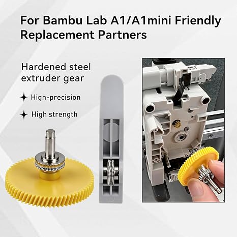 Bambu Lab A1 A1 Mini 3Dプリンター用硬化スチール押出機ギアキット、CNC加工溝付きレバーギア付きOEMレプリカ、スムーズで安定したフィラメント給餌交換部品