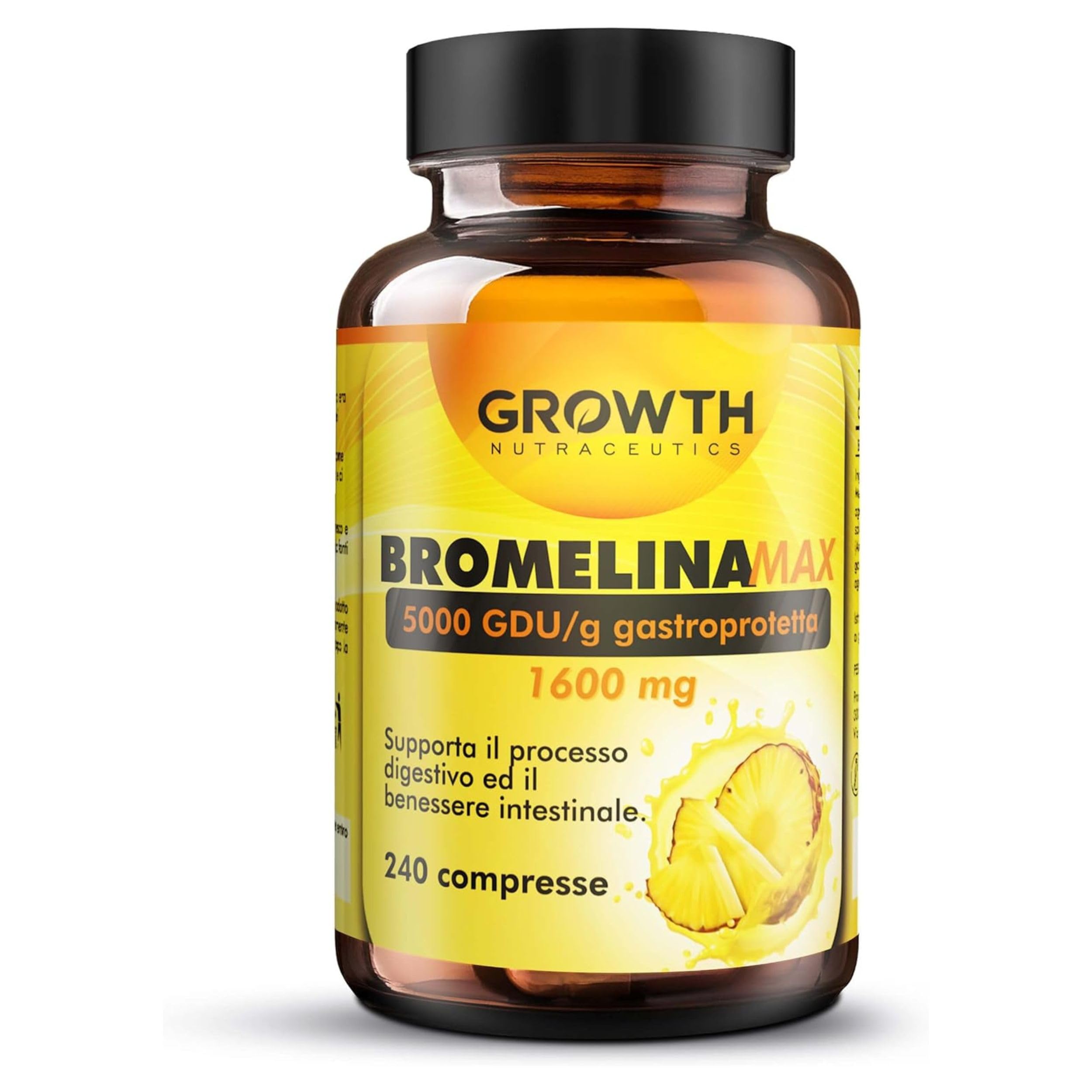 BROMELINA 5000 GDU/g - 240 Compresse Integratore di Bromelina da Ananas - Supporto Drenaggio Liquidi e Benessere Digestivo - Gambe Leggere, Gonfiore Addominale, Formula Vegana e Alta Qualità