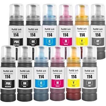 SHUOLEI 114 Ink Compatible with Epson 114 Ink Cartridges Refill Ink Multipack for ET-8500 ET-8550 (12-Pack, 2 Black/2 Photo B