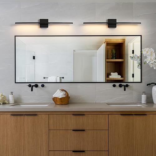 Miniatura 6 de Lámpara de tocador de baño negra de 30 pulgadas, regulable, luces LED de tocador para accesorios de iluminación de baño, aplique de pared moderno
