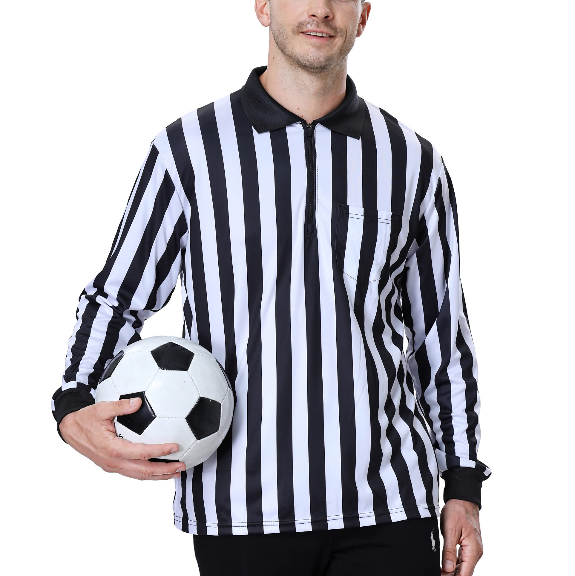 TopTie Camiseta árbitro Manga Larga Deporte Ropa Cremallera 1/4 Rayas Negras y Blancas