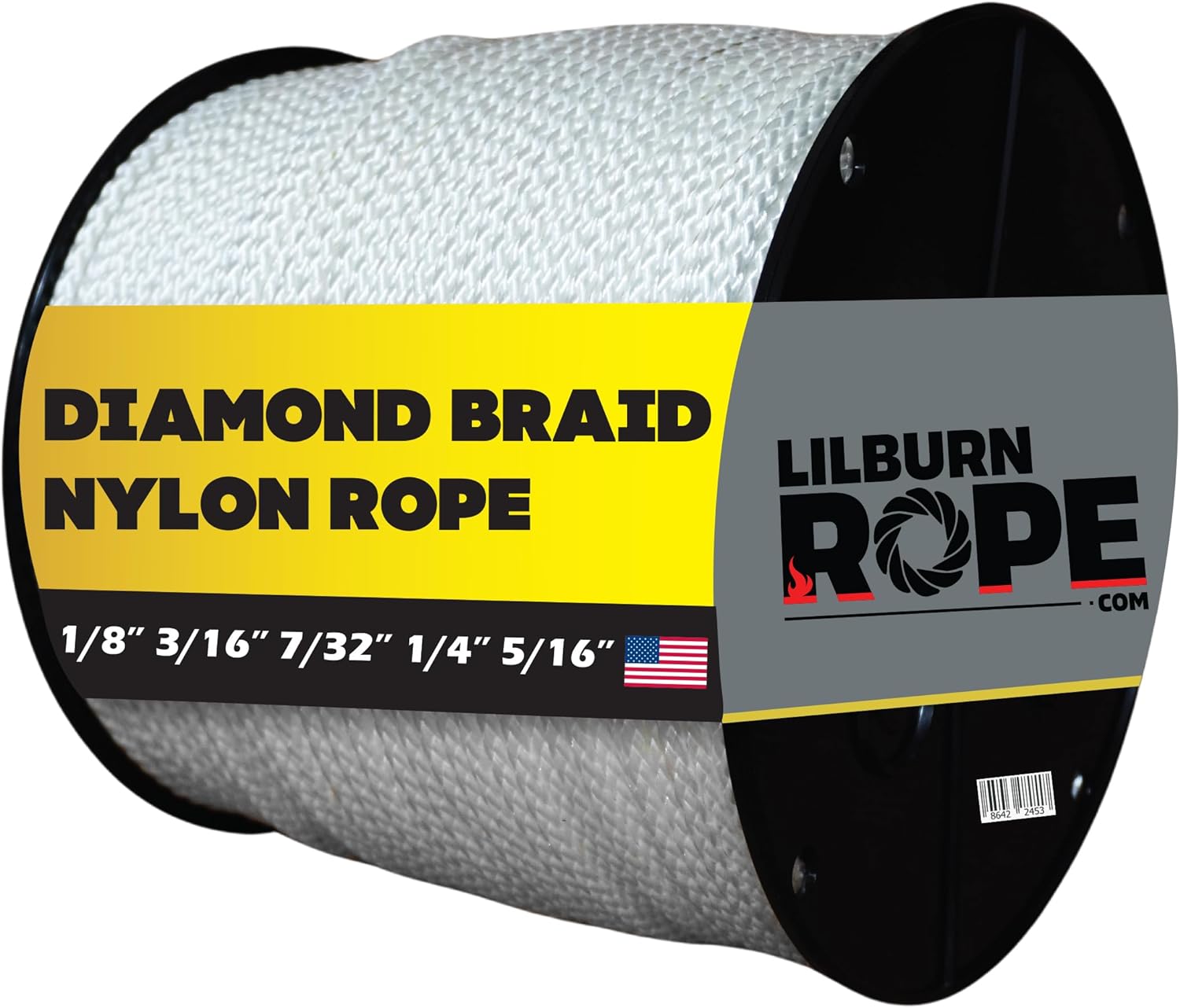 Diamond Braid Nylon Lightweight White Rope - 1/8" x 50 Foot Coil - Thick Cord, Flag Pole, Outdoor, Sailing, Clothes Line, Tarp Tie Down