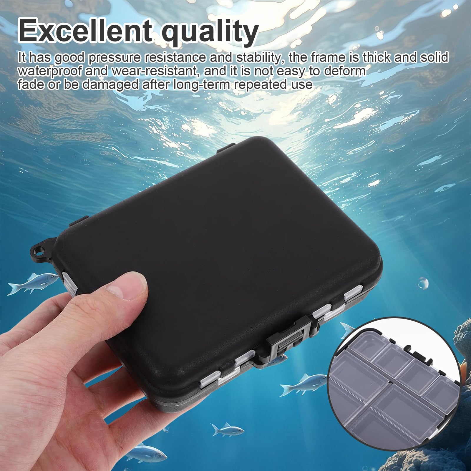 ANDARS Scatola per esca con 12 scomparti, 12 x 9,5 x 3,5 cm, con cinturino regolabile, per esche e accessori