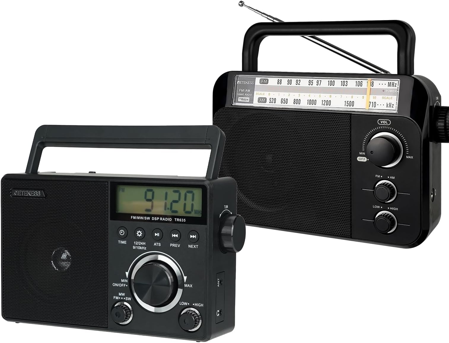 TR604 AM FM Shortwave Radio, Portable Digital Radio With Backlight LCD Display, ATS, External Antenna Socket, 3.5mm Earphone Jack, Time Setting, Battery or AC Power
