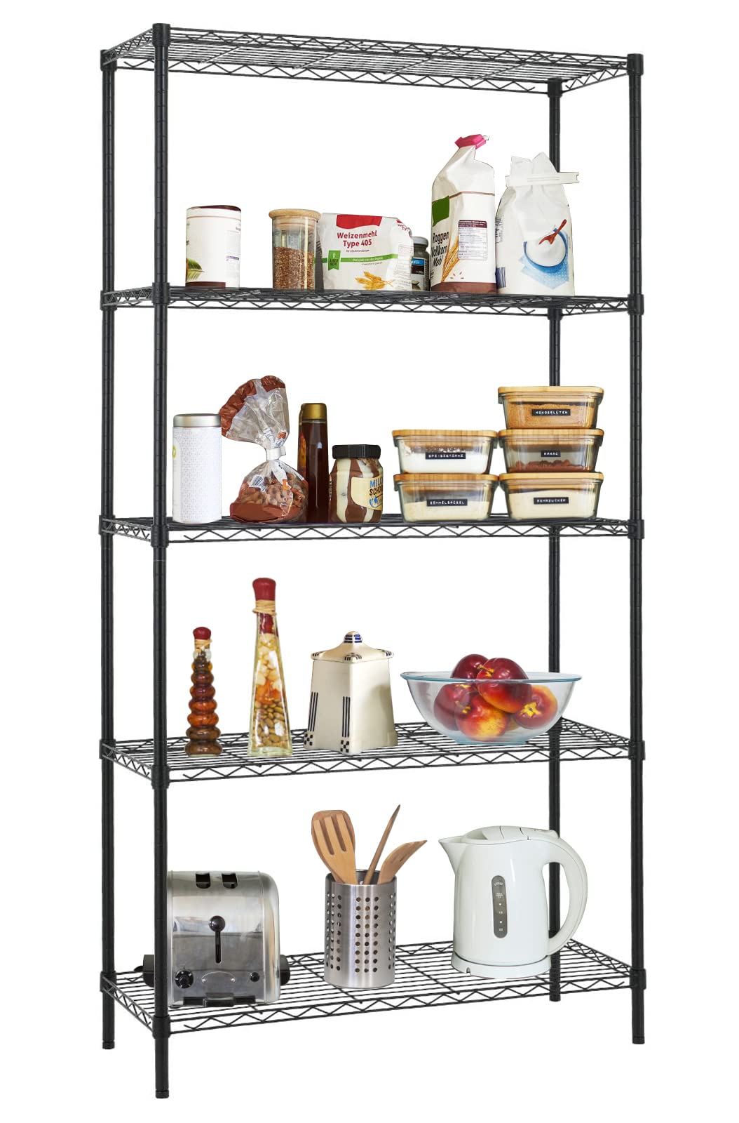 YYkokocat 5 Tier Metal Shelving Unit Adjustable Wire Storage Shelves NSF Metal Storage Rack Shelf Organizer Kitchen Storage for Pantry Office, 1200Lbs Capacity, 72" H x 36" W x 14" D, Black