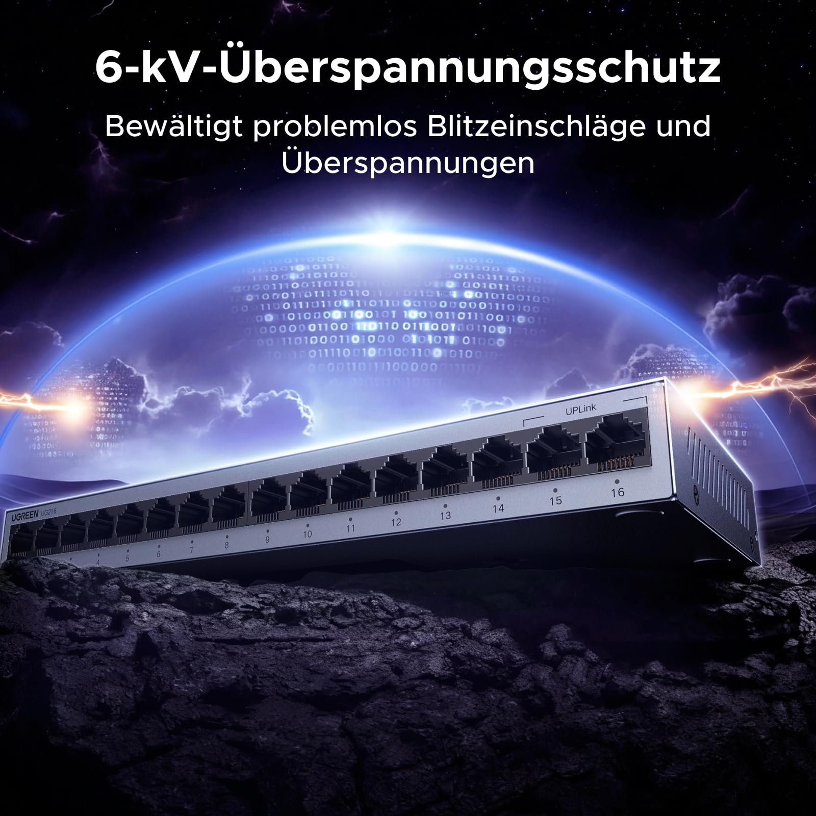 UGREEN LAN Switch 16 Port Netzwerk Switch Gigabit Switch automatische Geschwindigkeit von 10/100/1000Mbps,Unmanaged,Portisolierung ,Metallgehäuse Ethernet Switch für TV/Laptop/Switch/Router/Monitor | Netzwerk-Hub, VLAN, Metallgehäuse, ideal für Büro und Z