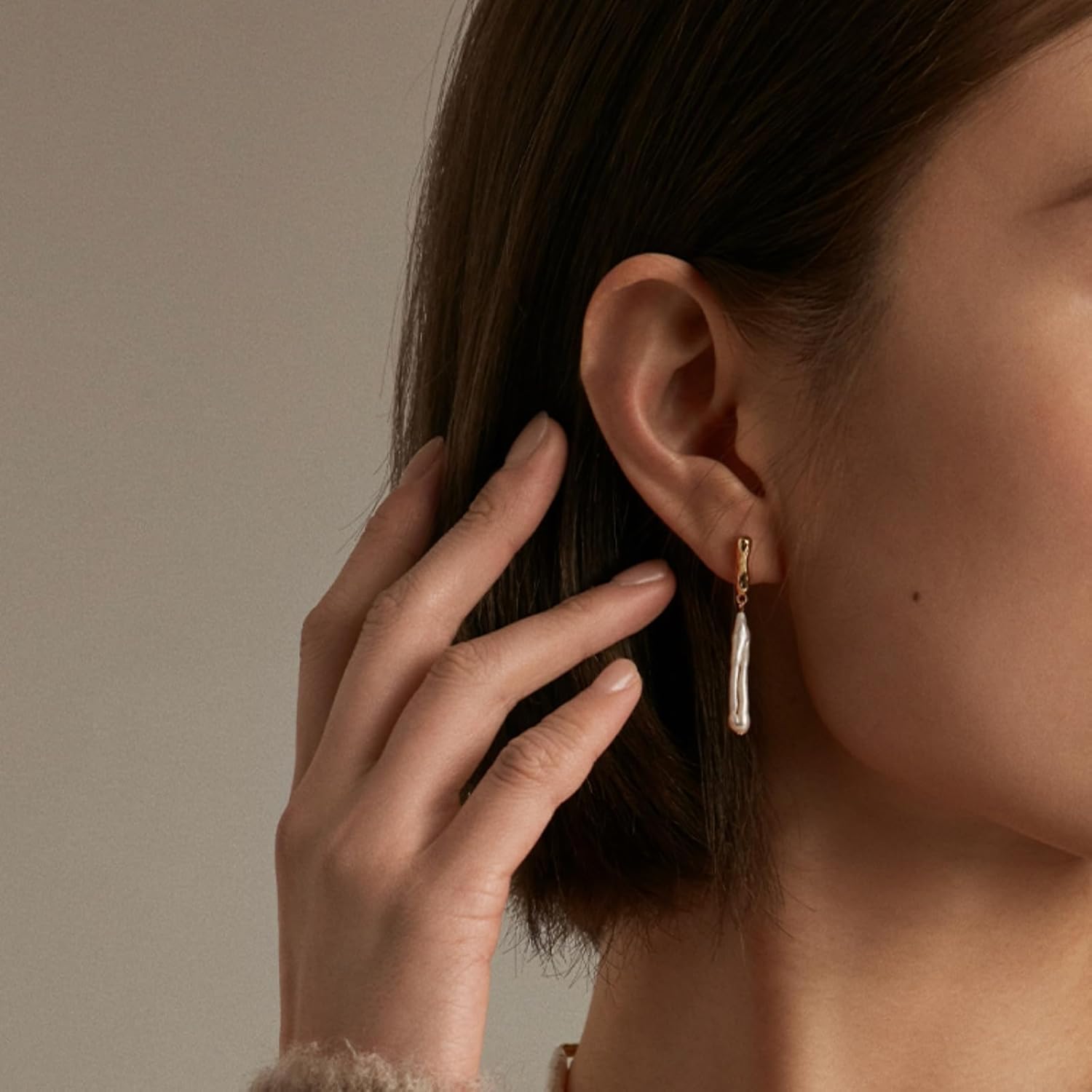 Pearl Earrings for Women,Baroque Freshwater Pearl Earrings for Women, Wire Wrap Gold Pearl Drop Earrings Jewelry, Handmade Jewelry Gift for Mom Lover Her (14K Gold Plated) - Image 2