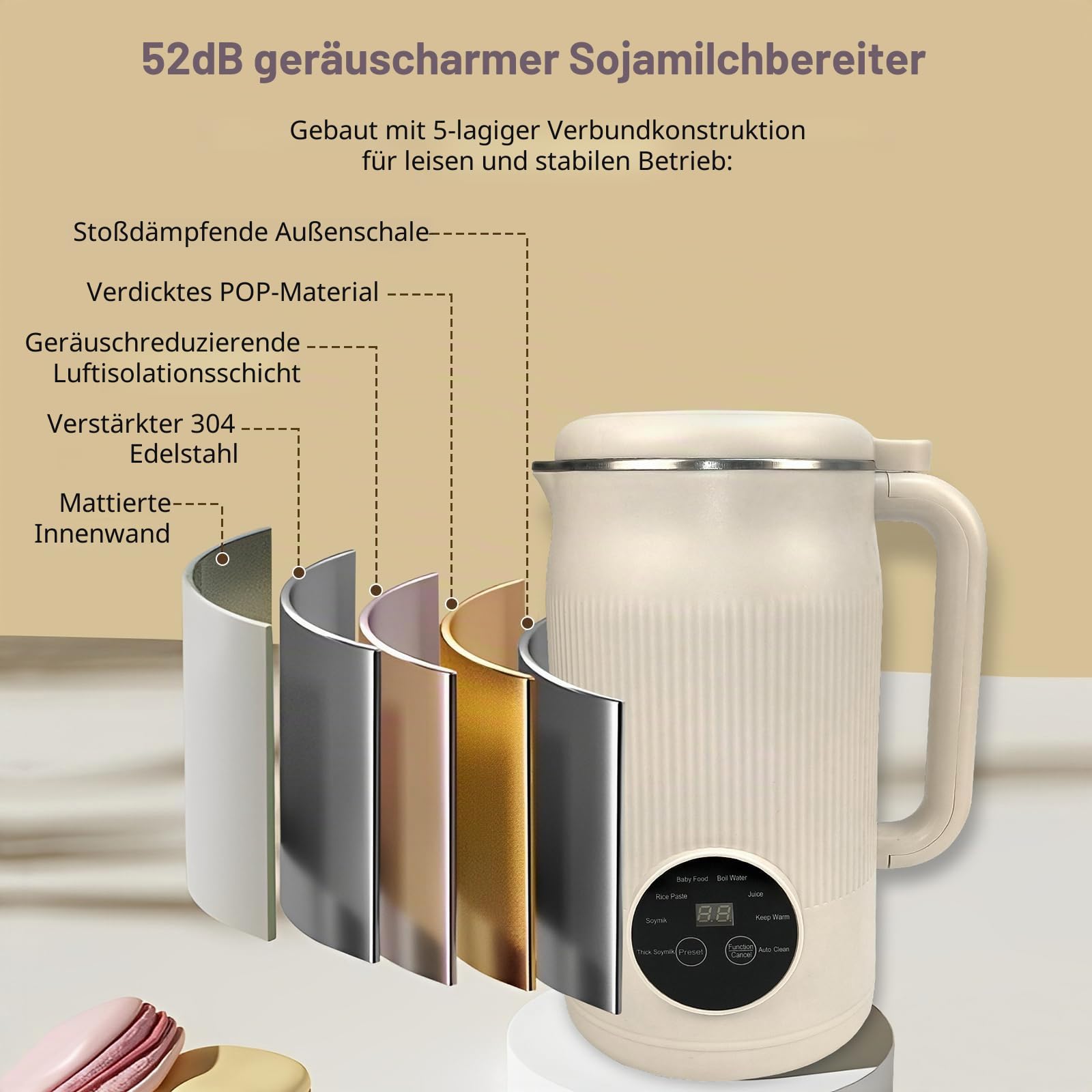 Nussmilchbereiter 8 in 1, 1200 ml Automatischer Sojamilchbereiter, Babynahrungsmaschine mit Verzögerungsstart und Warmhalten
