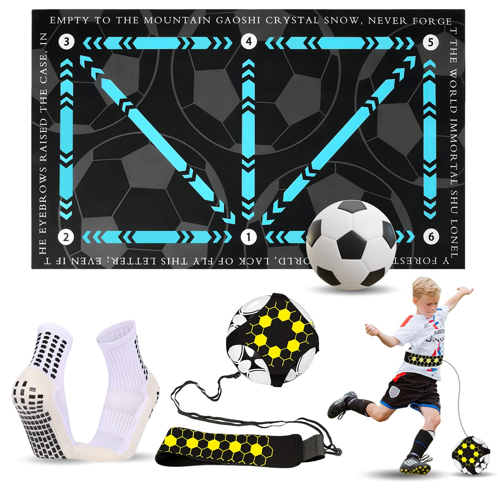 Football Footstep Training Mat, Football Skills Mat Mastery Agility Pad To Boost Speed, Strength & Coordination Non-Slip Footbal Training Equipment Mats with Socks and Soccer Return Trainer