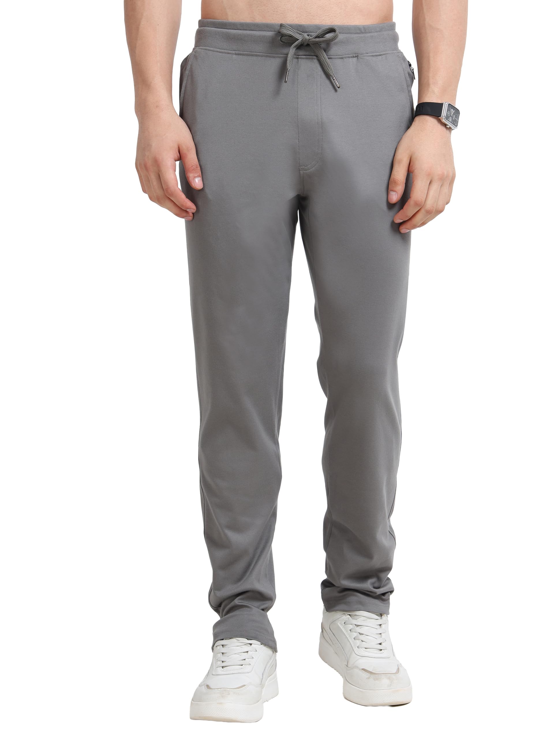 f a s o Men's 100% Cotton Interlock Knit Track Pants with Zipper Pockets, Lightweight & Breathable Joggers with Adjustable Drawcord Waistband – Stylish & Comfortable All-Weather Pants-picture-19