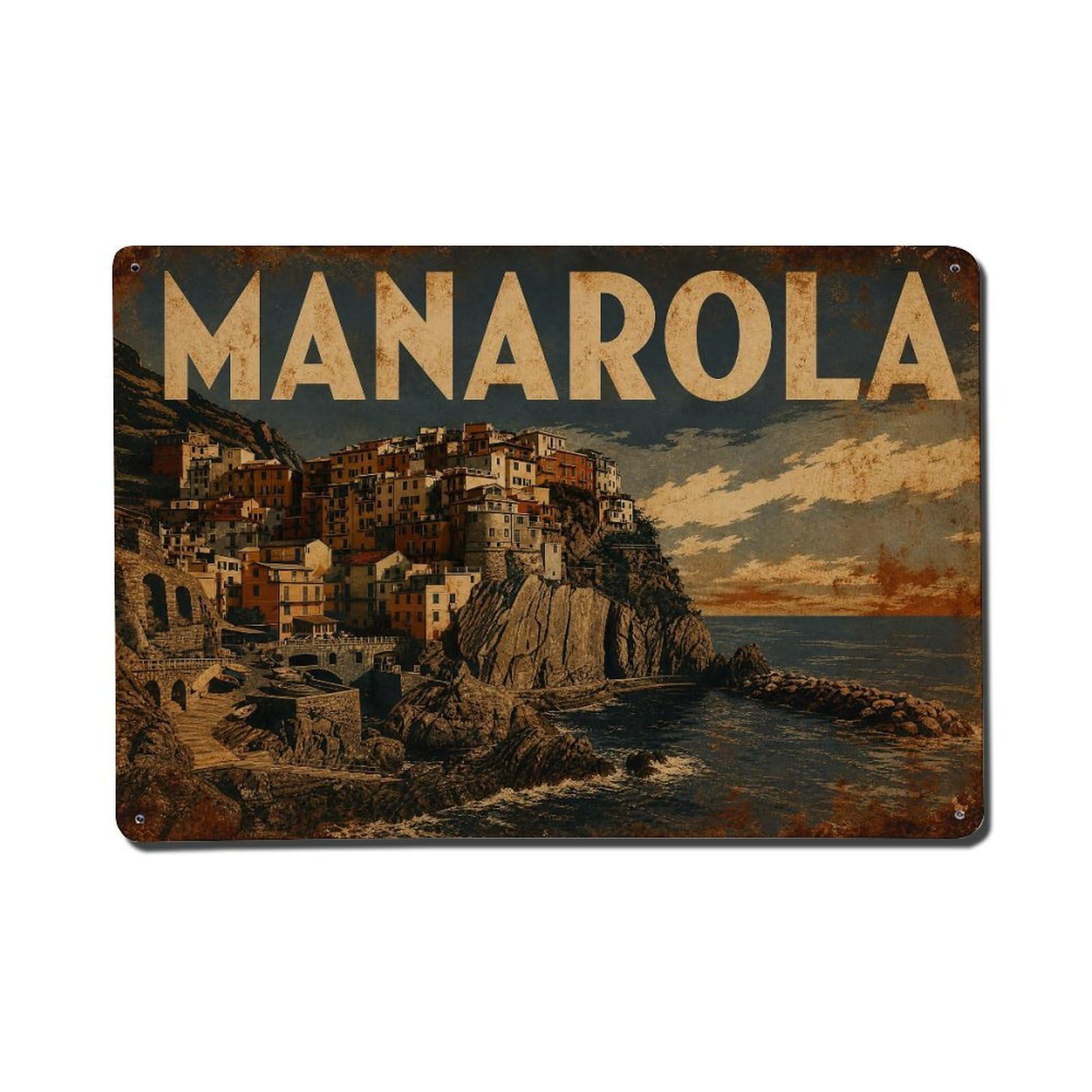 Metal Tin Sign Manarola Italy Vintage Travel