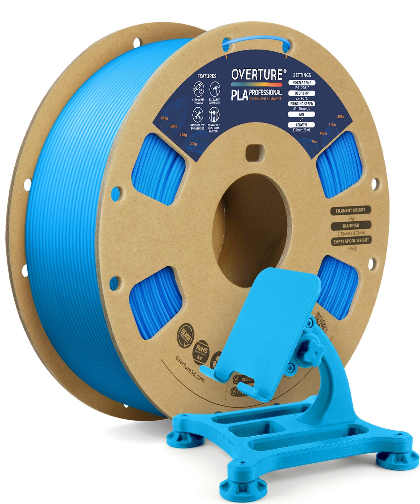 OVERTURE PLA PRO Filament 1,75 mm PLA+ Schlagzäh & Hohe Zähigkeit | Natürliche Farbwirkung • Hohe Schlagzähigkeit • ±0,02 mm Maßgenauigkeit • Geringer Verzug • Für gängige FDM-3D-Drucker