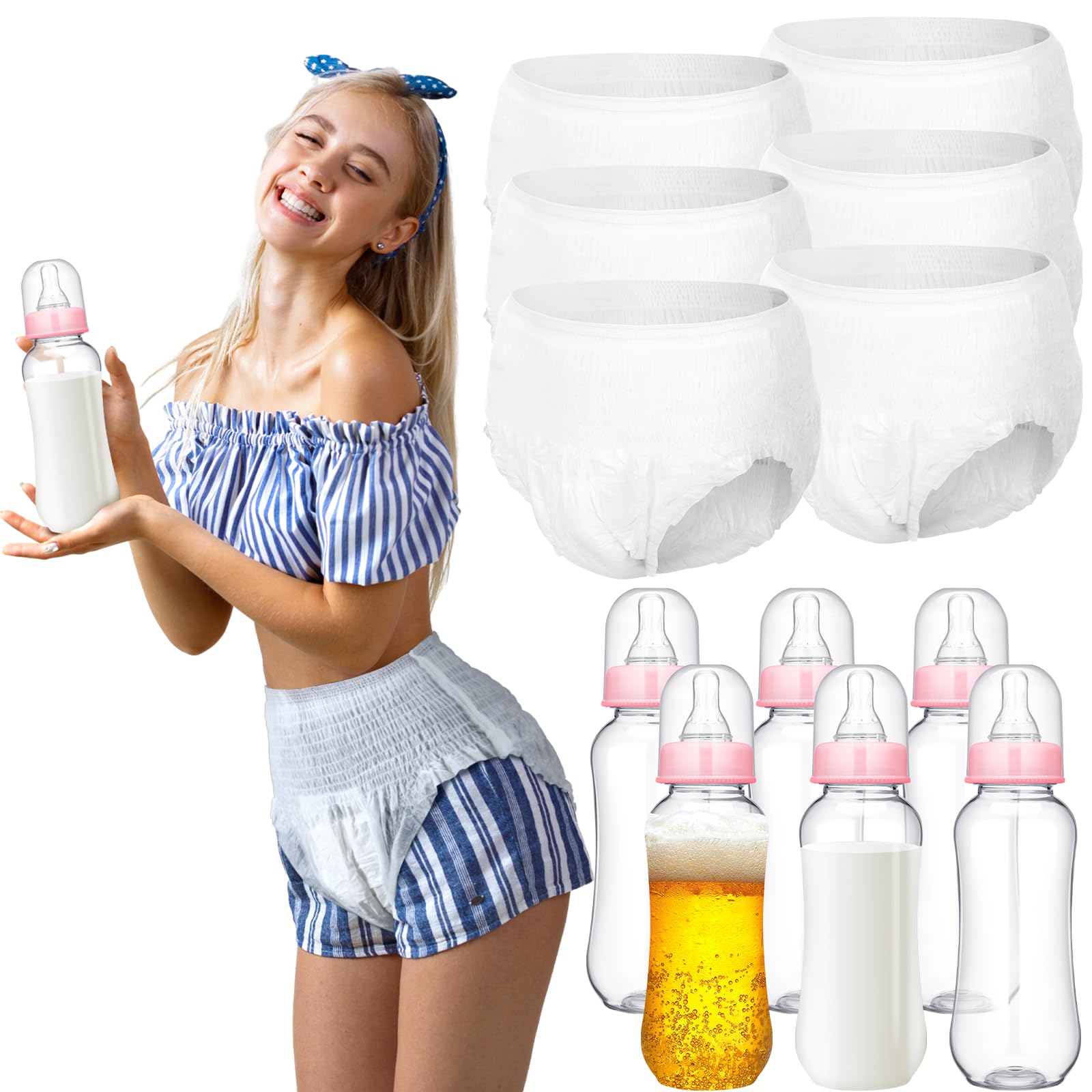 Hushee 6 Sets Baby Bottles Chug for Baby Shower Game, Pink