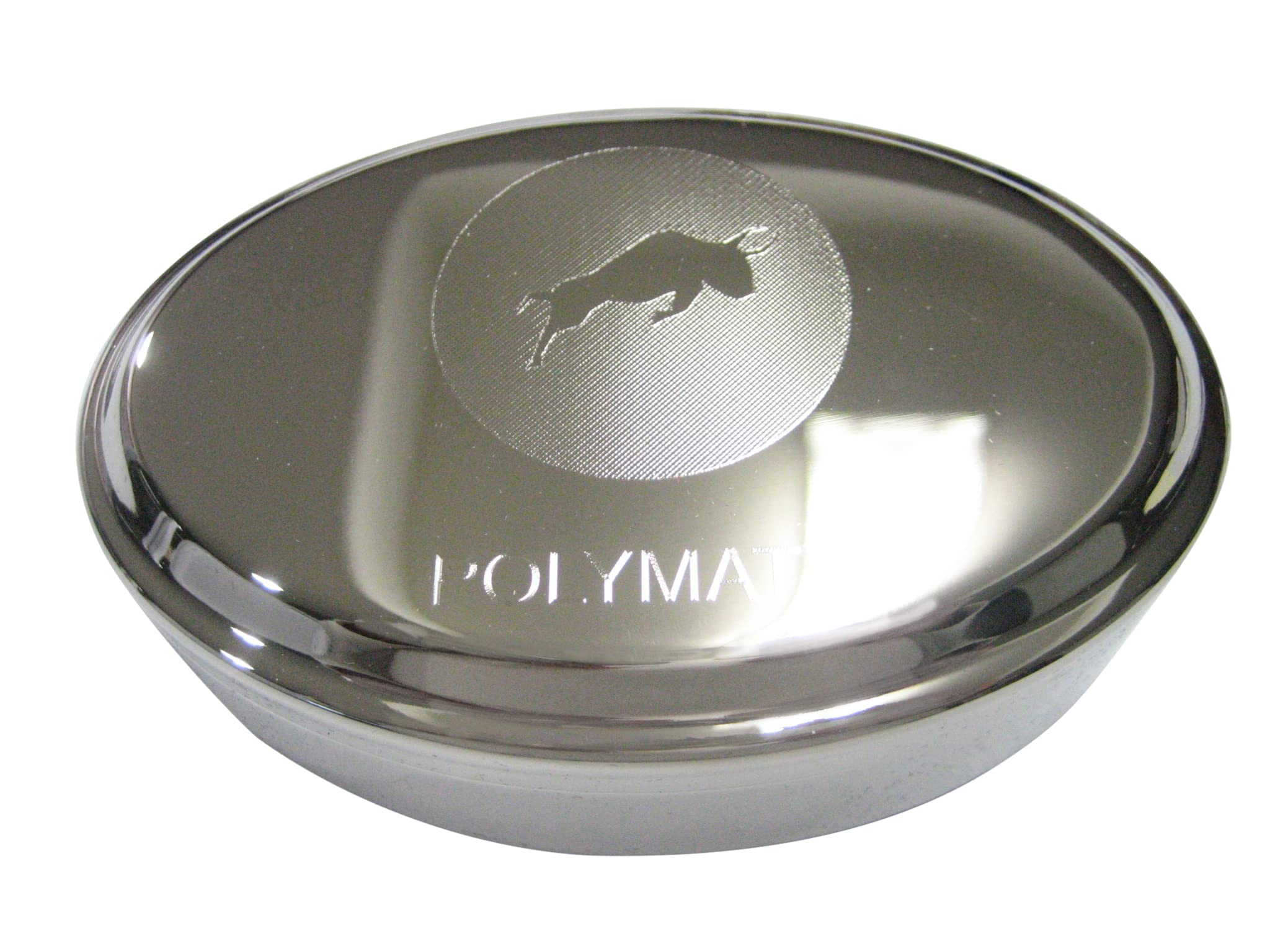 Kiola Designs Silver Toned Etched Sleek Polymath Coin POLY Cryptocurrency Blockchain Oval Trinket Jewelry Box