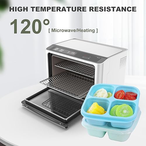 Miniatura 5 de sumdepot Paquete de 6 cajas Bento para adultos, recipientes de alimentos de 4 compartimentos con tapa transparente, contenedores reutilizables para