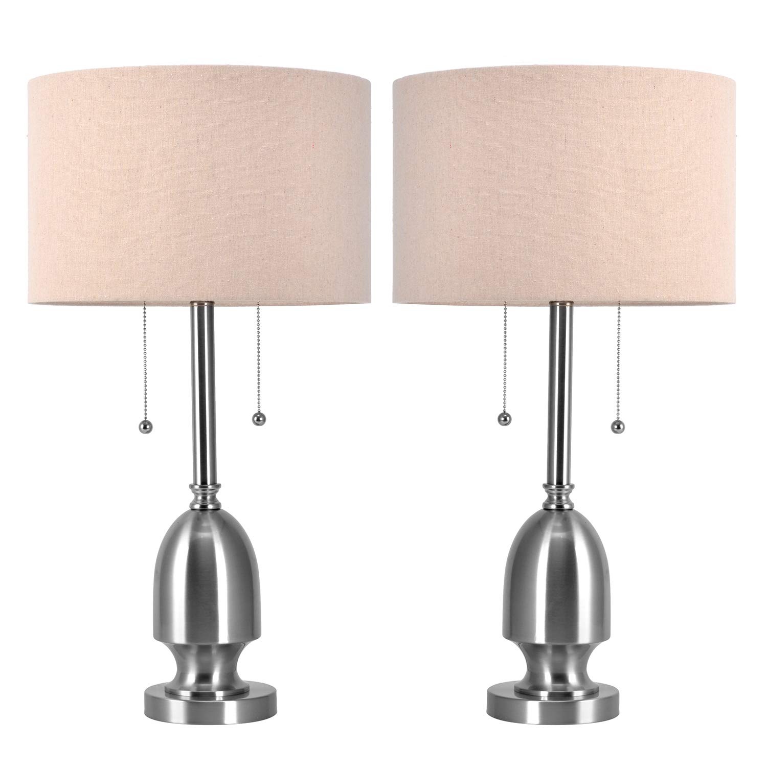 Pauwer 26.5" Metal Table Lamps Set of 2 with Brushed Nickel Finish, Pull Chain Table Lamp Set for Living Roon Bedroom (Nickel)