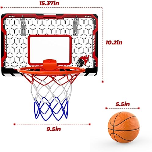 Miniatura 8 de EagleStone Mini aro de baloncesto para puerta y pared, borde plegable con 3 bolas y bomba, juego de juguete de baloncesto interior para niños y