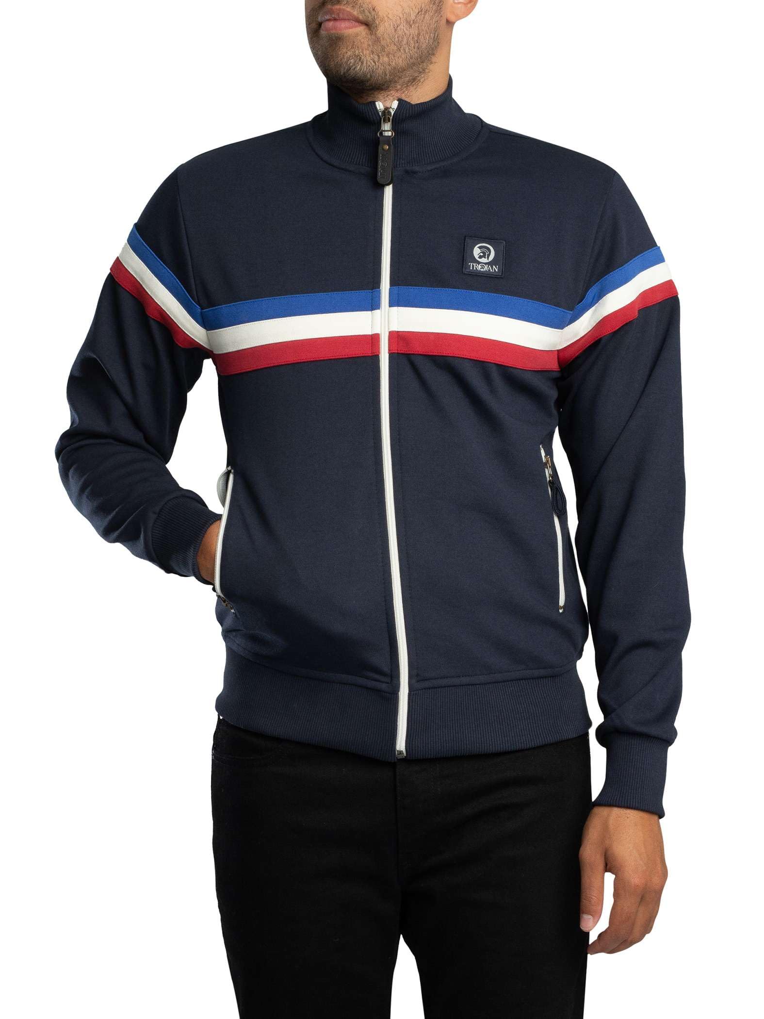 Trojan Men's Navy Retro Stripe Track Top (Uk, Alpha, 3XL, Regular, Regular, )